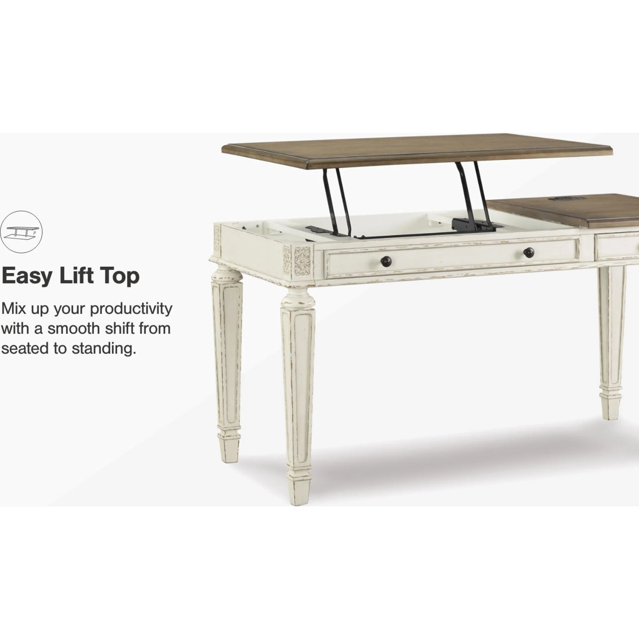 Realyn Lift Top Desk - White/Brown - Image 14