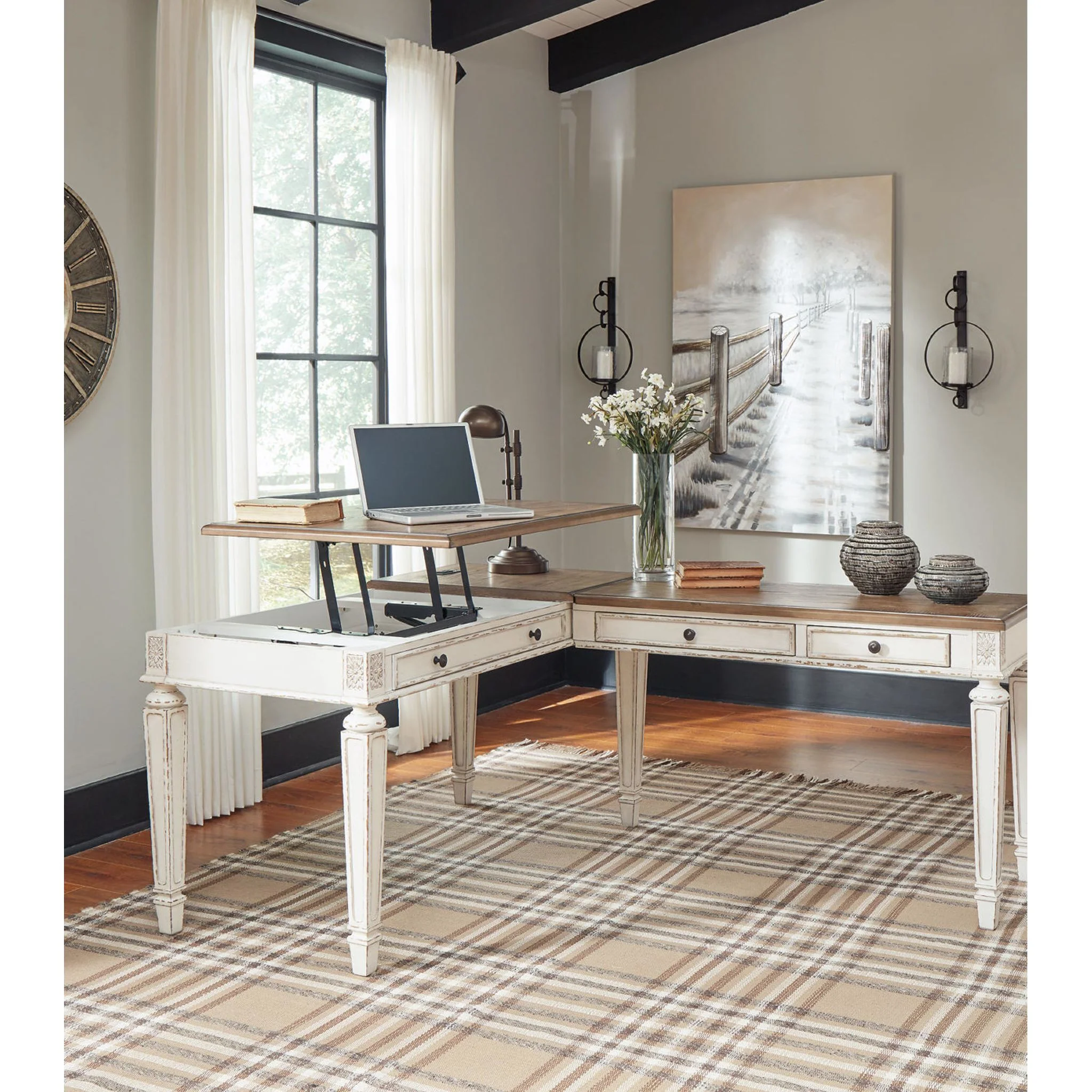 Realyn Lift Top Desk - White/Brown - Image 24