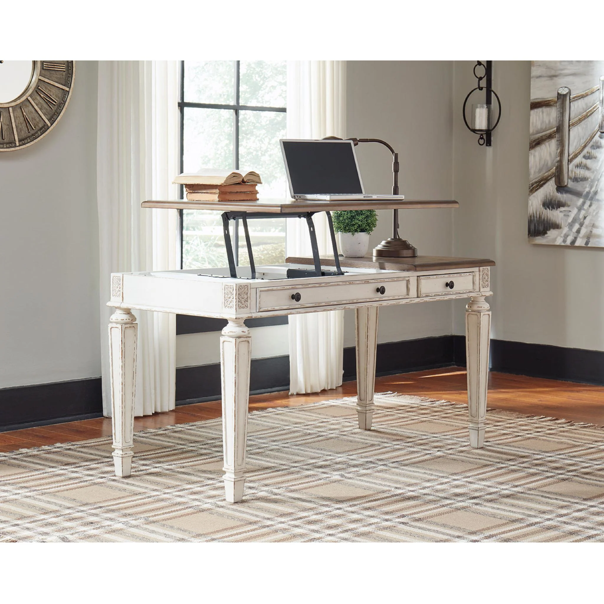 Realyn Lift Top Desk - White/Brown - Image 25