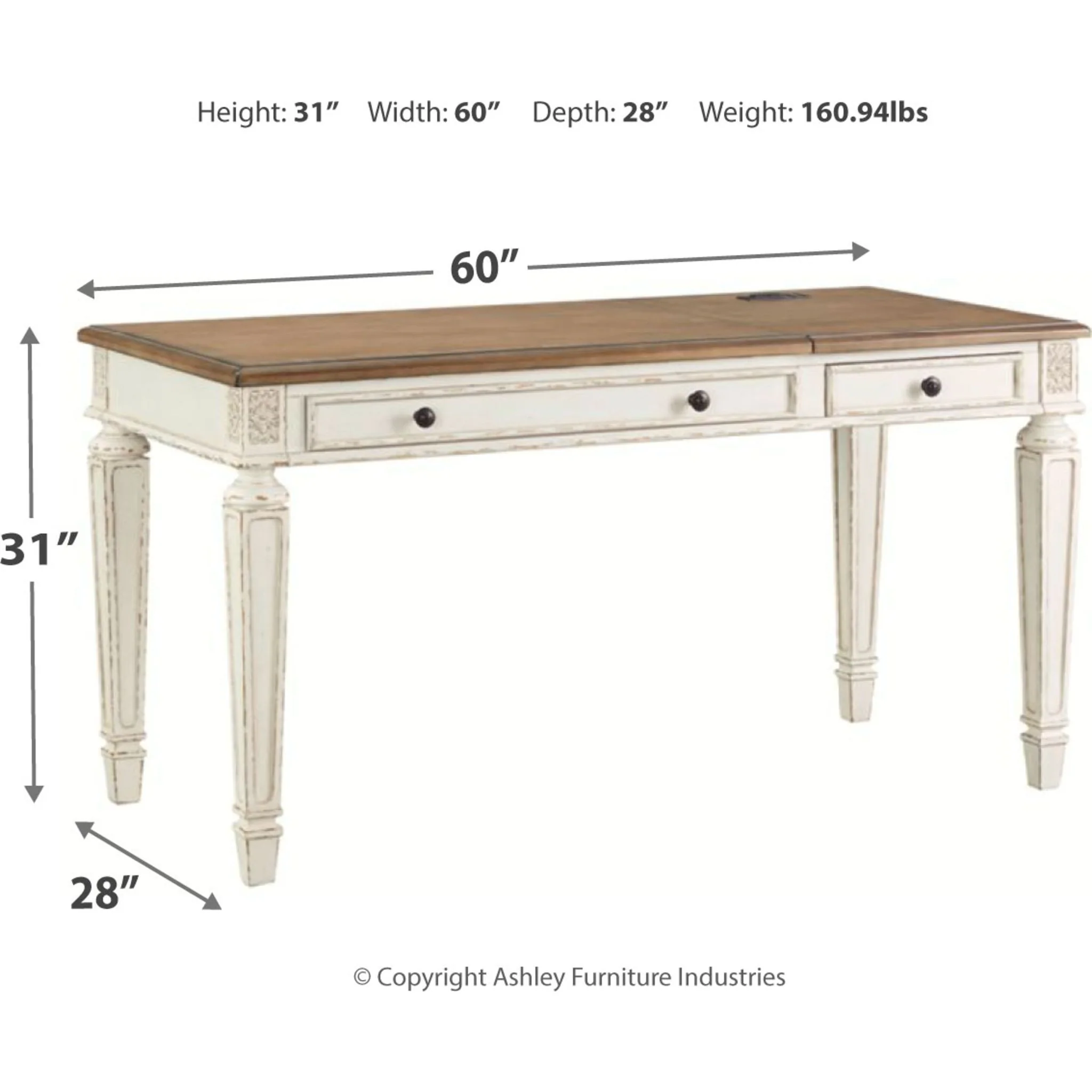 Realyn Lift Top Desk - White/Brown - Image 4