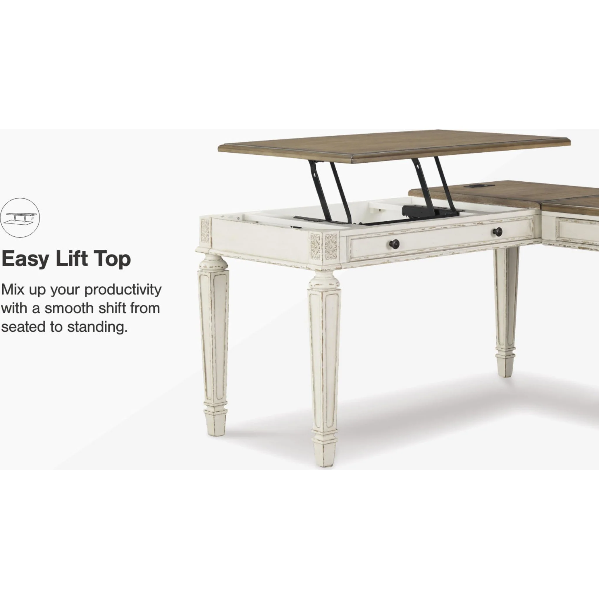 Realyn Lift Top Desk with Return - White/Brown - Image 13