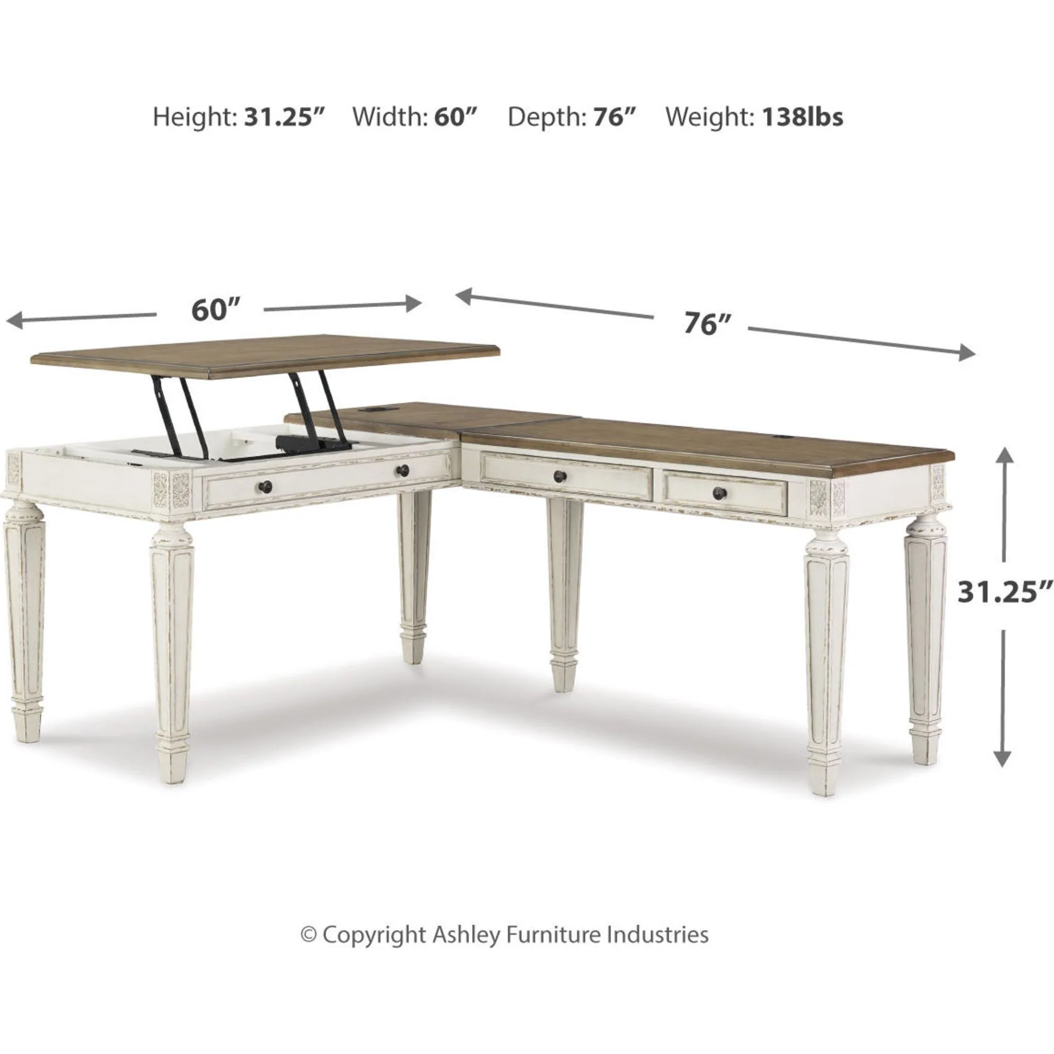 Realyn Lift Top Desk with Return - White/Brown - Image 15