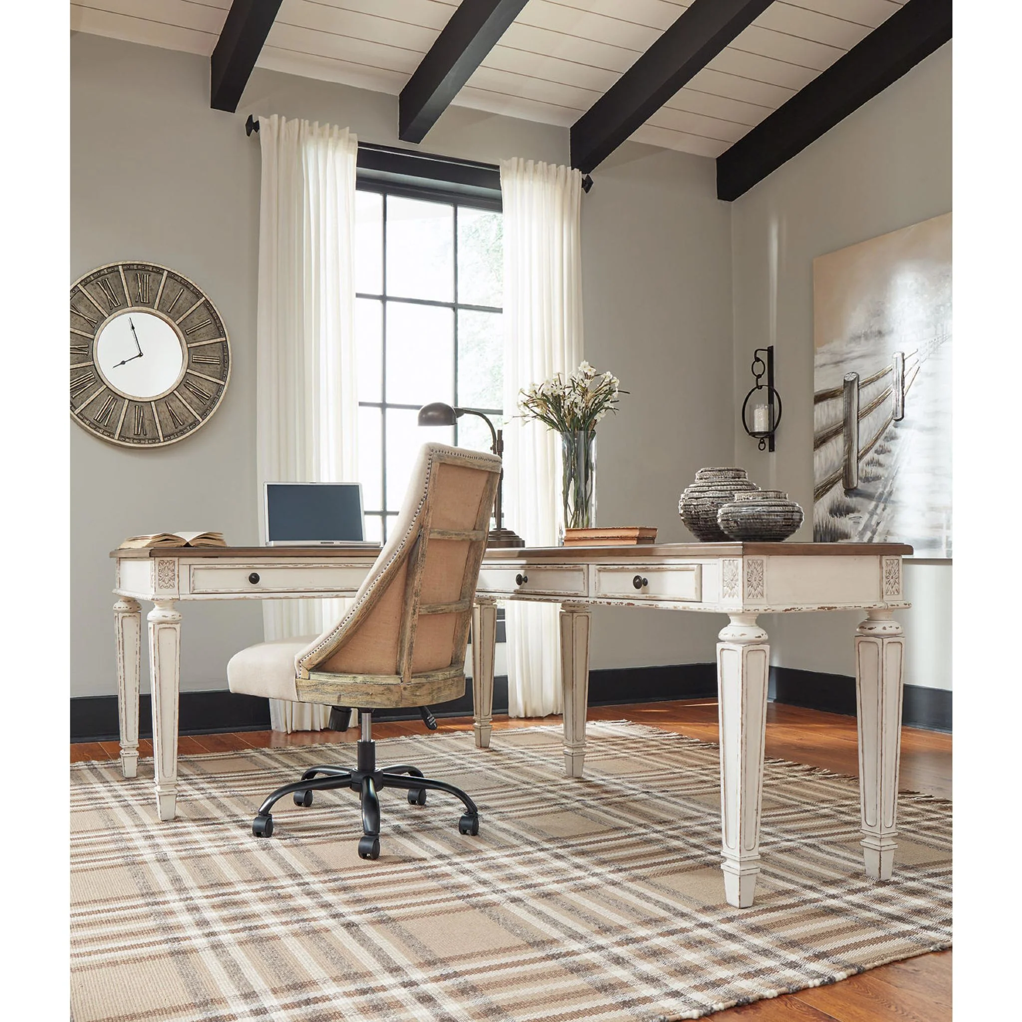 Realyn Lift Top Desk with Return - White/Brown - Image 19