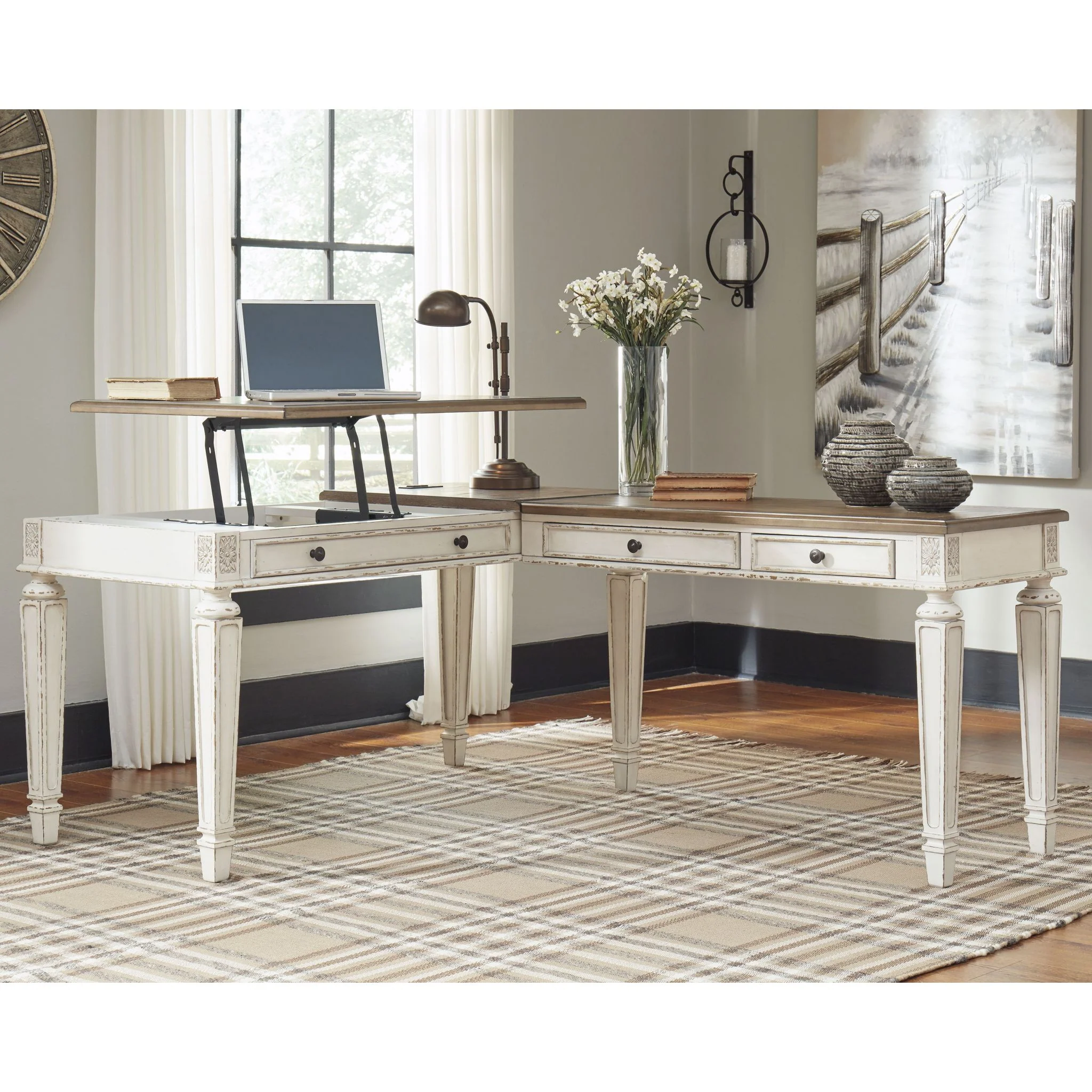 Realyn Lift Top Desk with Return - White/Brown - Image 2