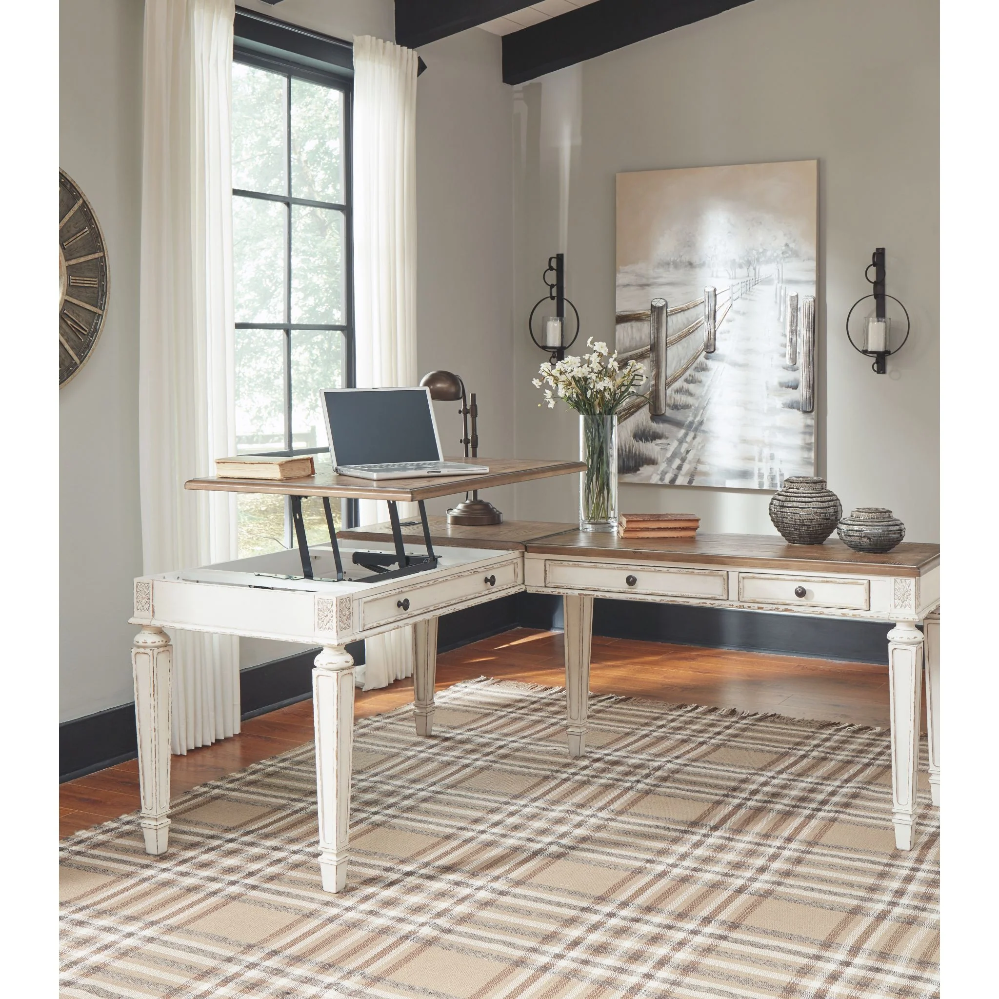 Realyn Lift Top Desk with Return - White/Brown - Image 8