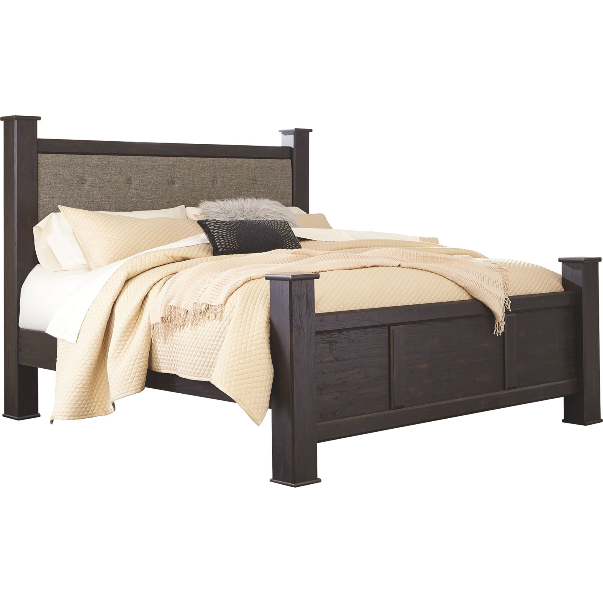 Reylow 4 Piece King Poster Bed - Dark Brown
