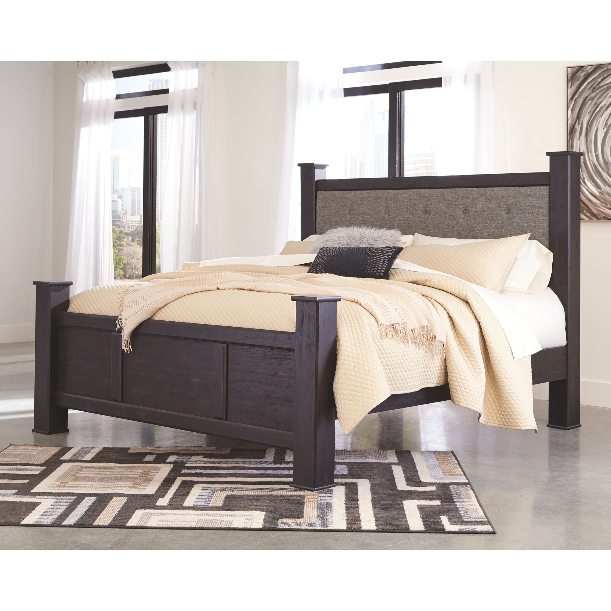 Reylow 4 Piece King Poster Bed - Dark Brown - Image 2