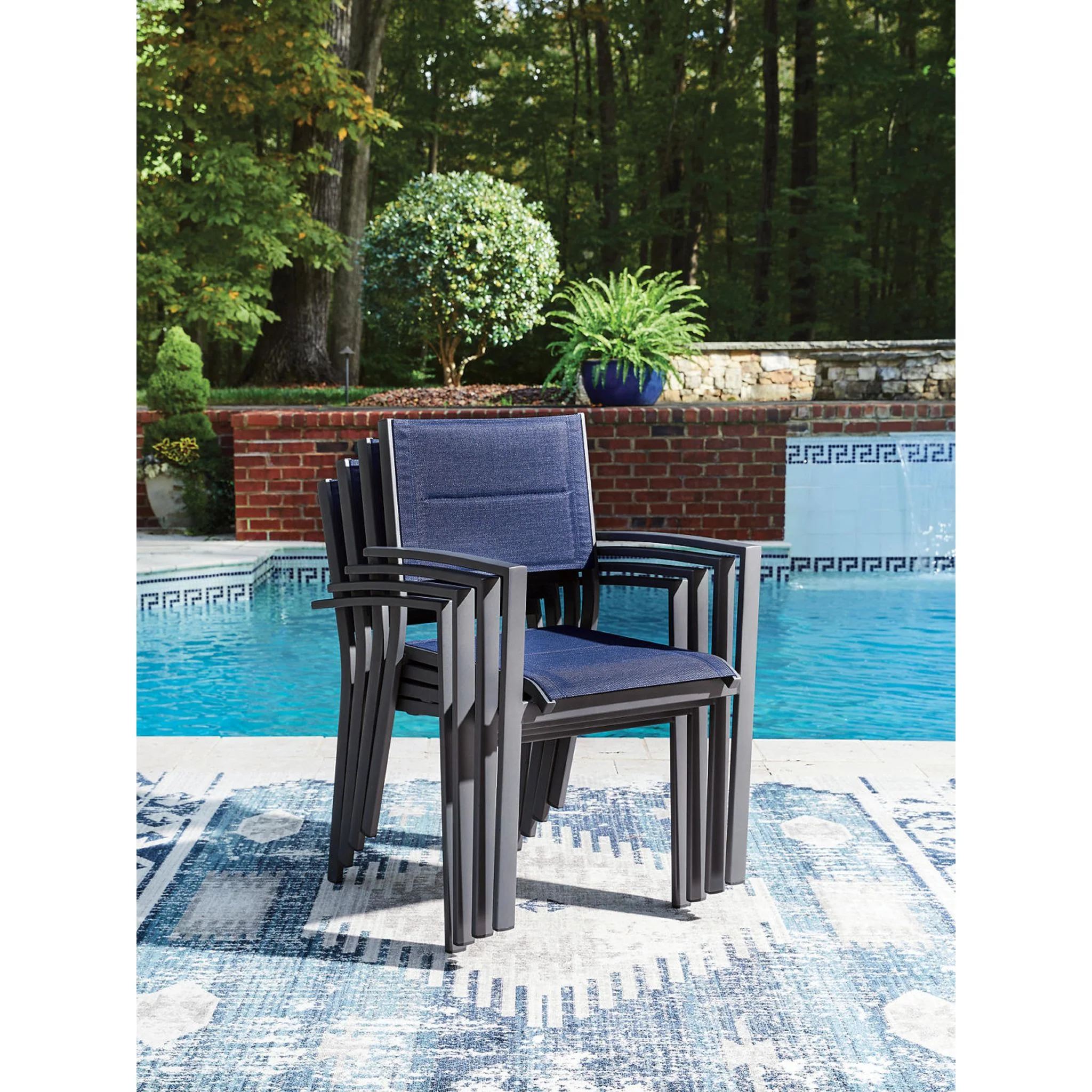 Rocky Creek Outdoor Sling Arm Chair (Set of 4) - Blue/Gray - Image 4