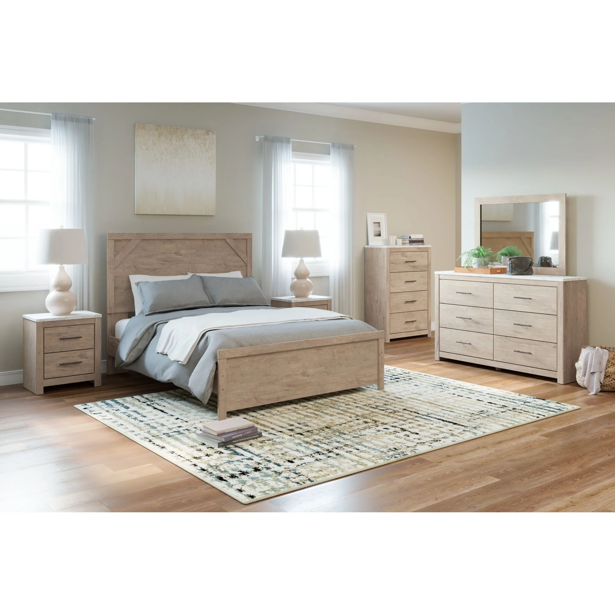 Senniberg Queen Panel Bed - Light Brown/White - Image 7