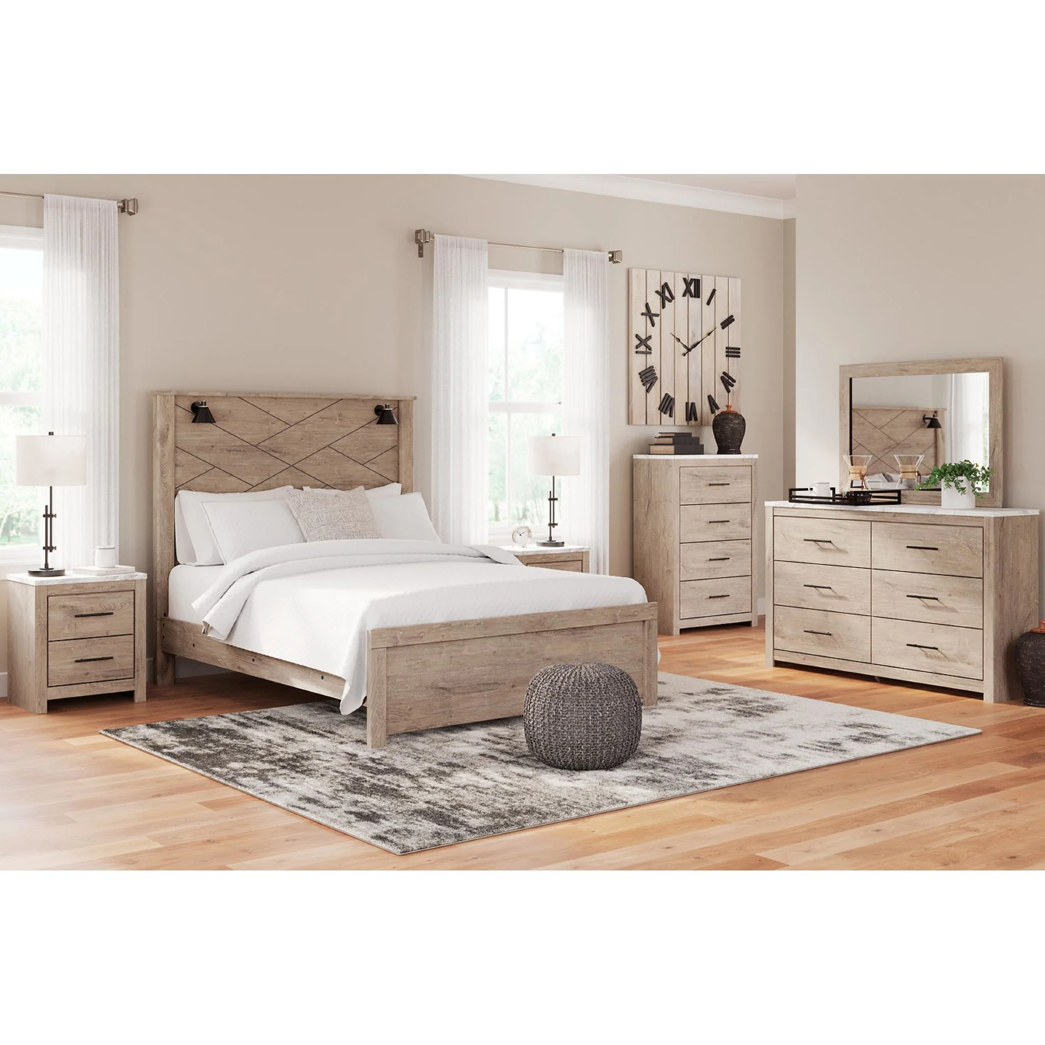Senniberg Queen Panel Bed - Light Brown/White - Image 8