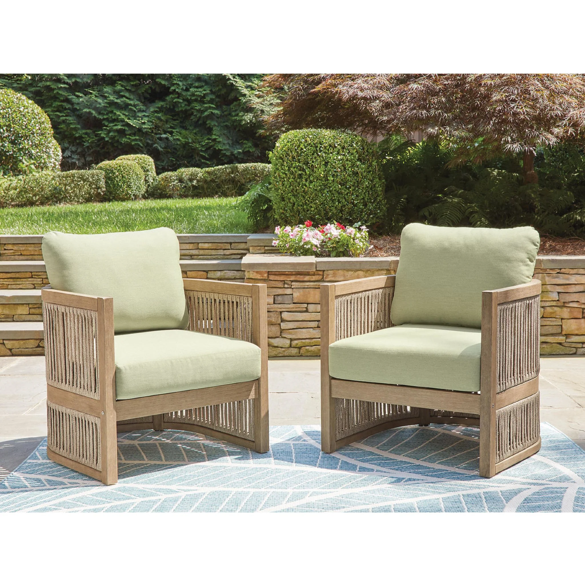 Serena Shores Outdoor Lounge Chair with Cushion (set of 2) - Beige/Green - Image 2