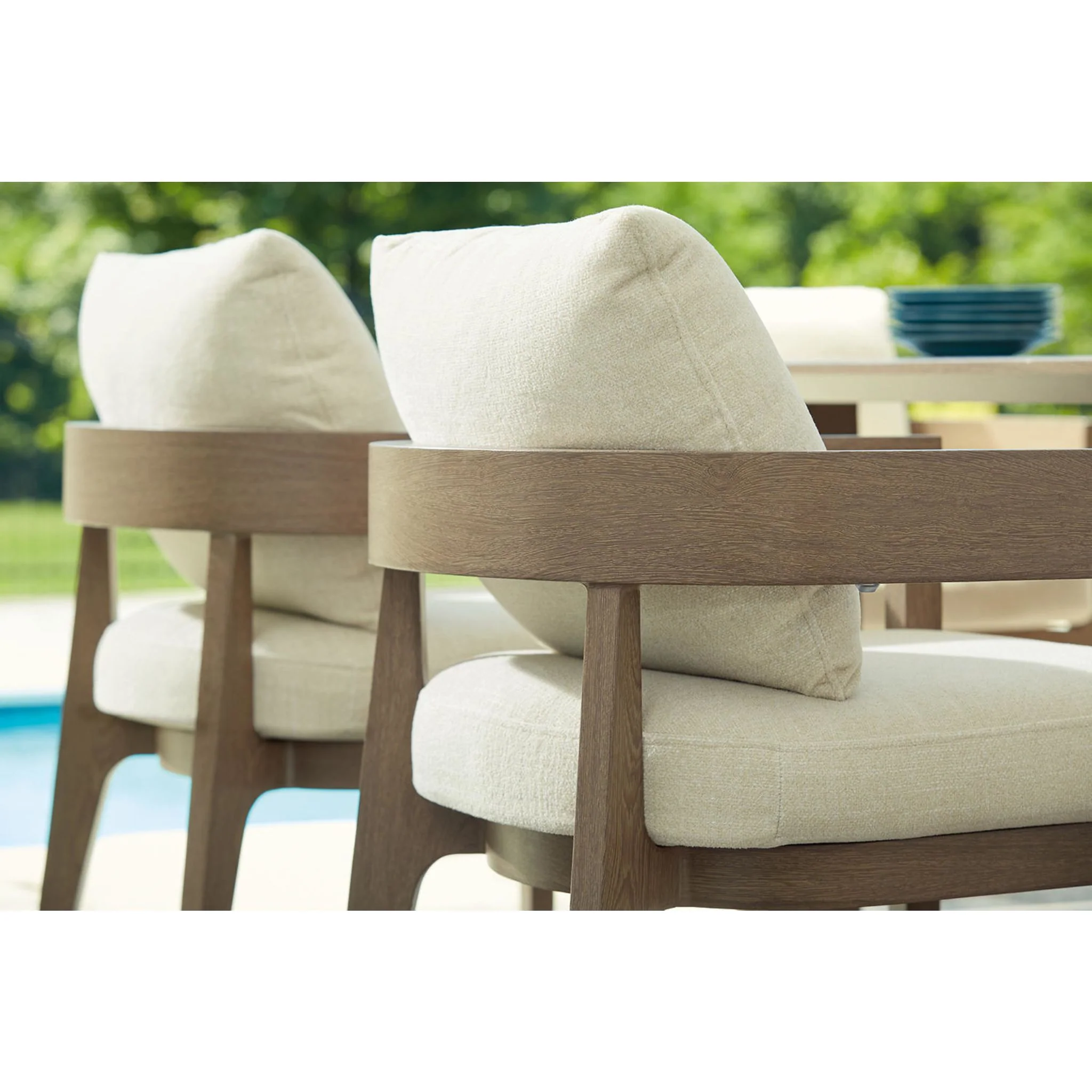 Serene Bay Outdoor Arm Chair with Cushion (set of 2) - Dark Brown/White - Image 11