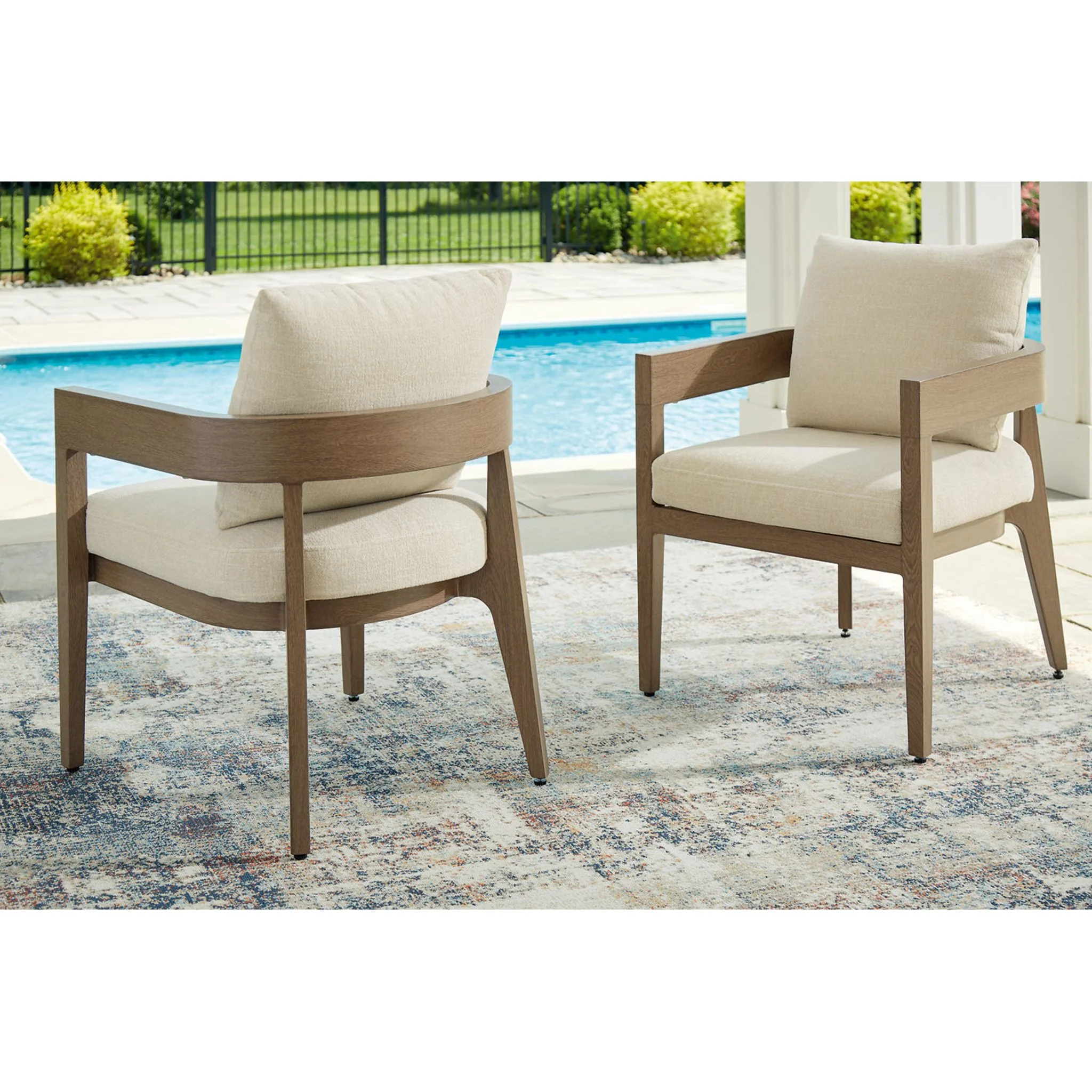 Serene Bay Outdoor Arm Chair with Cushion (set of 2) - Dark Brown/White - Image 2