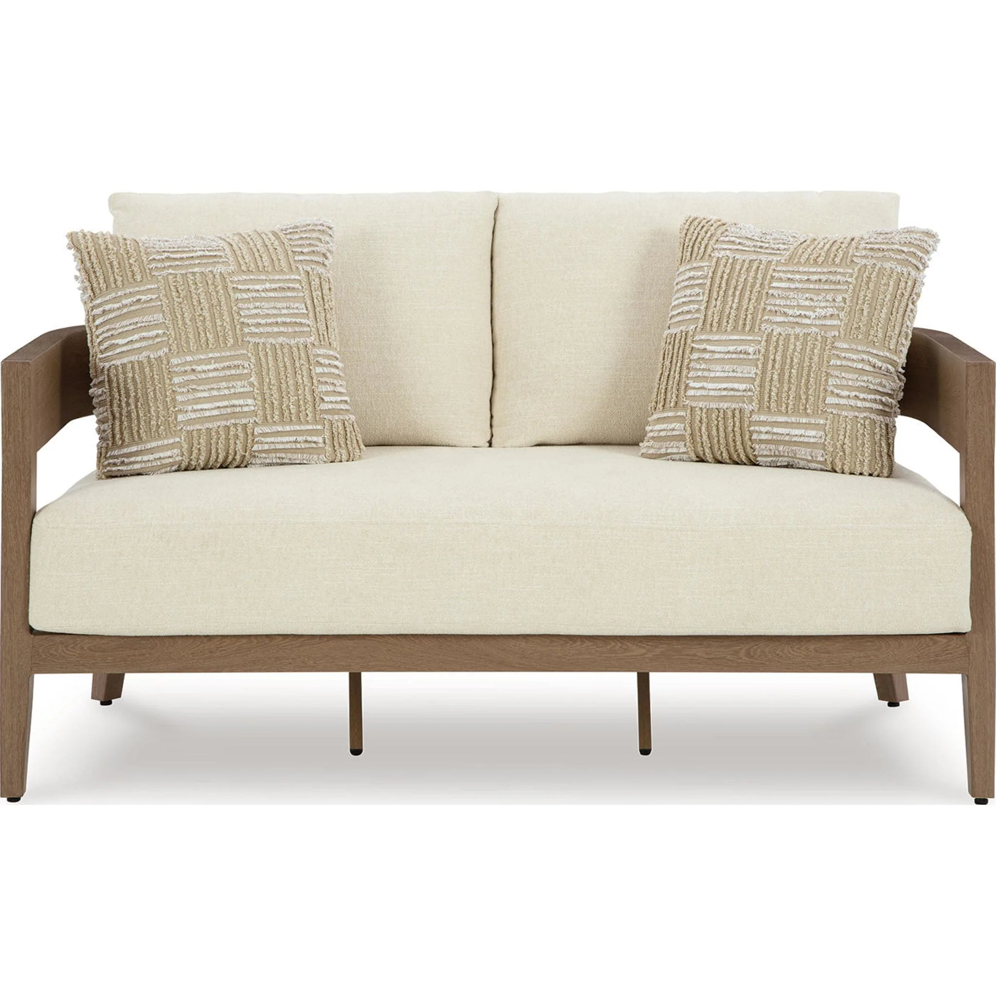 Serene Bay Outdoor Loveseat with Cushion - Dark Brown/White