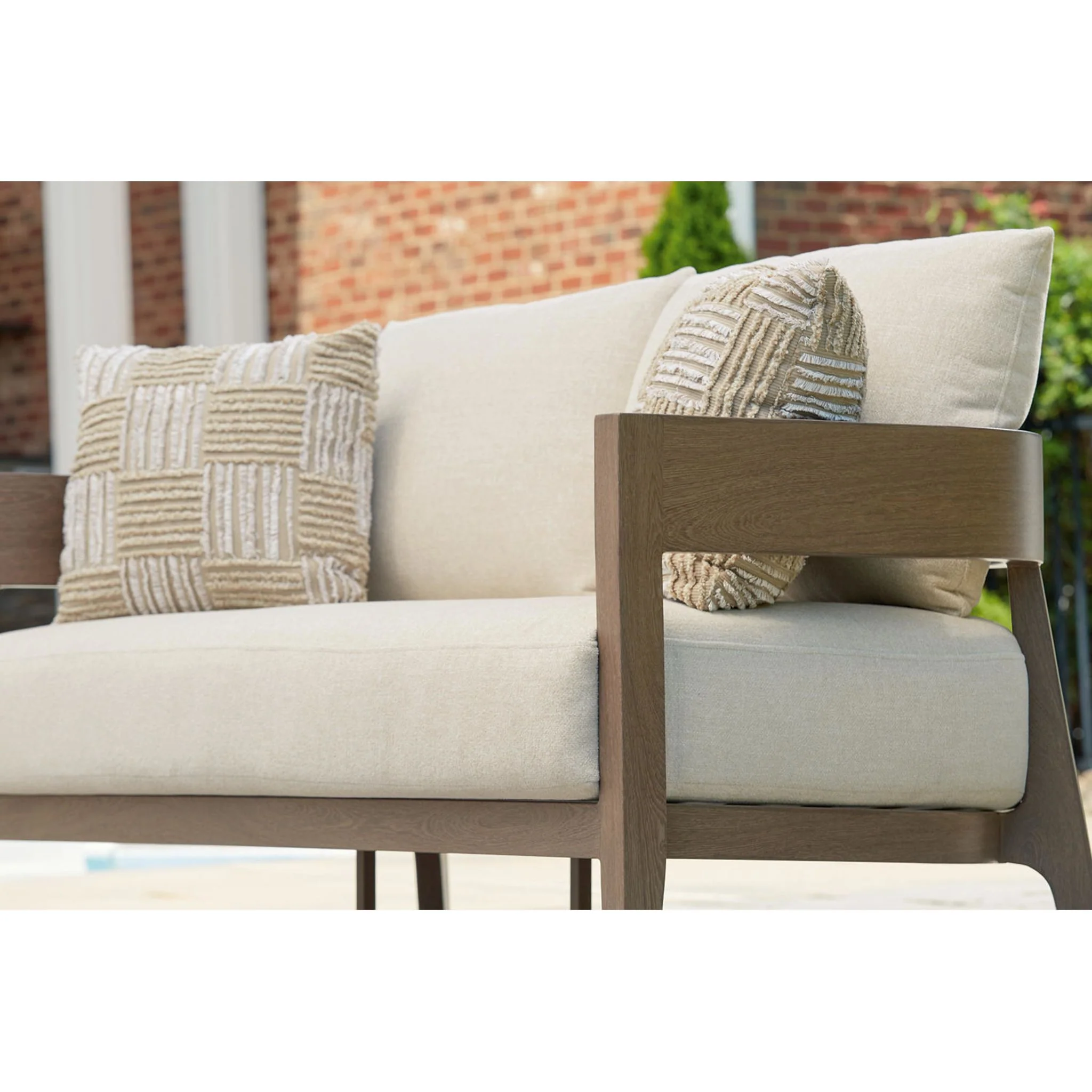 Serene Bay Outdoor Loveseat with Cushion - Dark Brown/White - Image 11