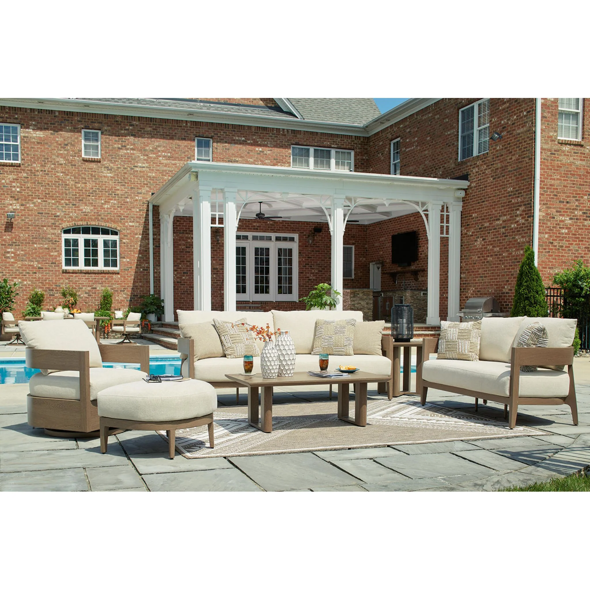 Serene Bay Outdoor Loveseat with Cushion - Dark Brown/White - Image 14
