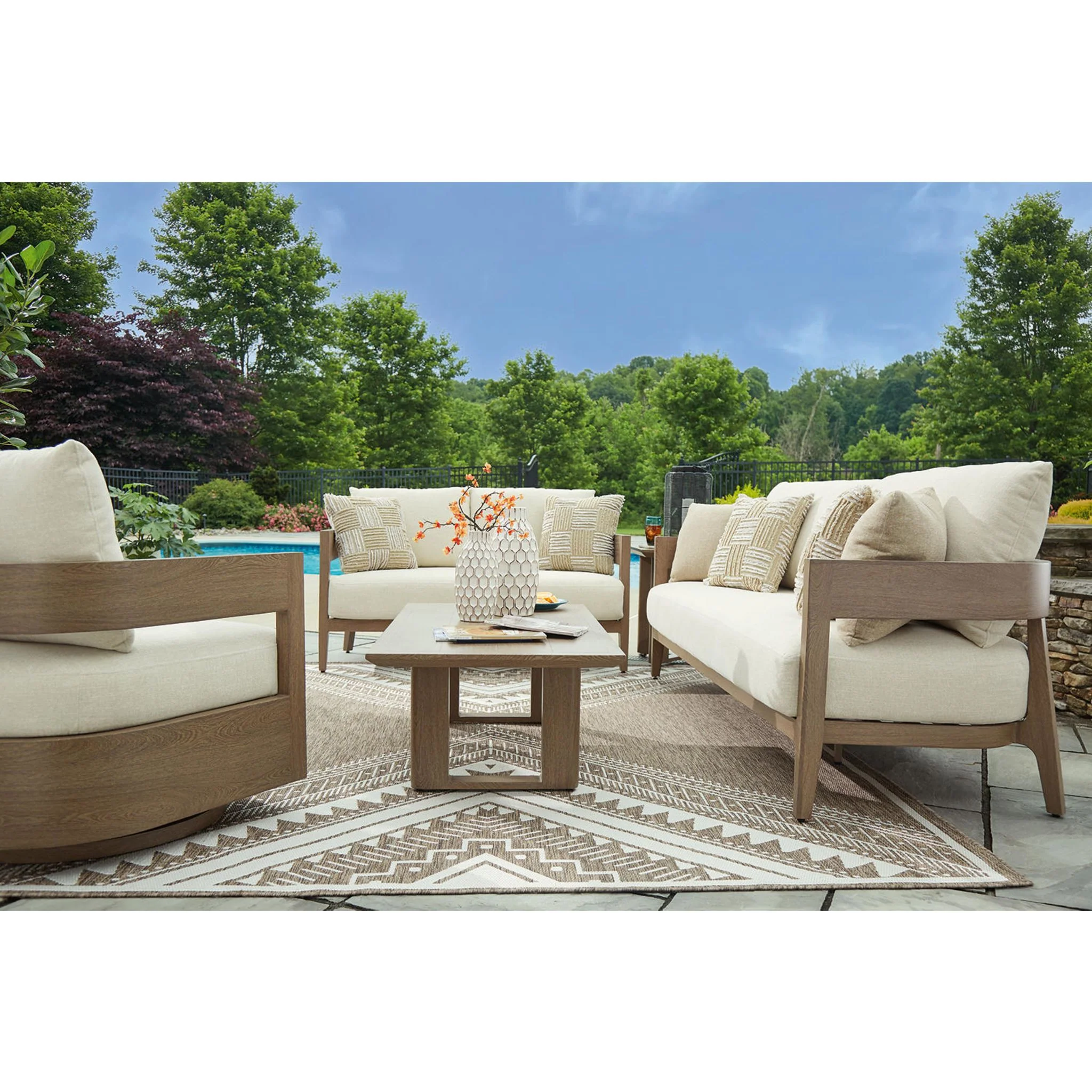 Serene Bay Outdoor Loveseat with Cushion - Dark Brown/White - Image 15