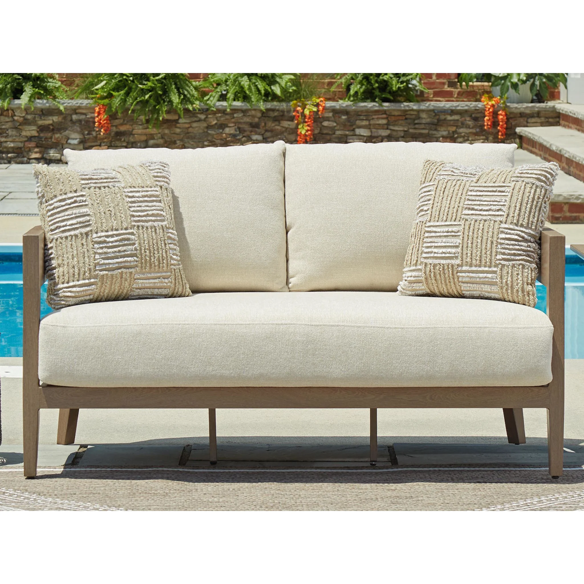 Serene Bay Outdoor Loveseat with Cushion - Dark Brown/White - Image 2