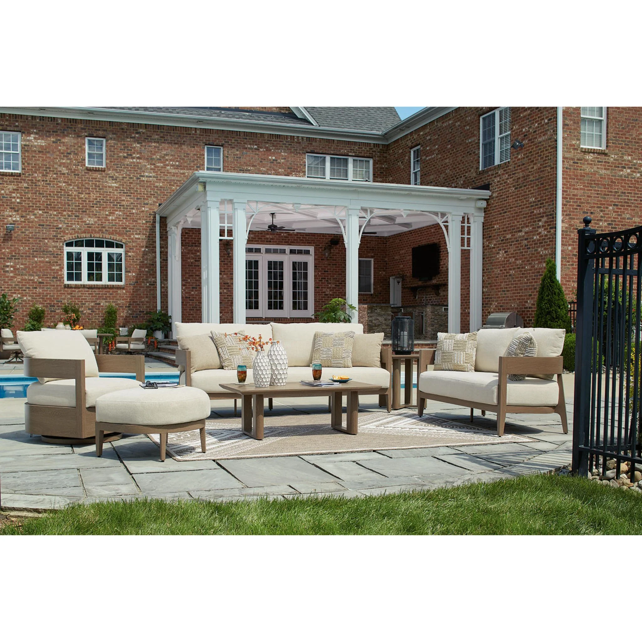 Serene Bay Outdoor Sofa with Cushion - Dark Brown/White - Image 10