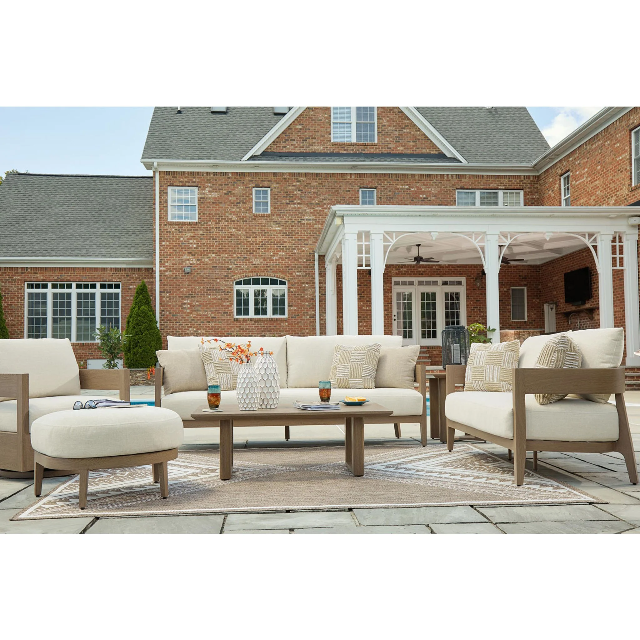 Serene Bay Outdoor Sofa with Cushion - Dark Brown/White - Image 14
