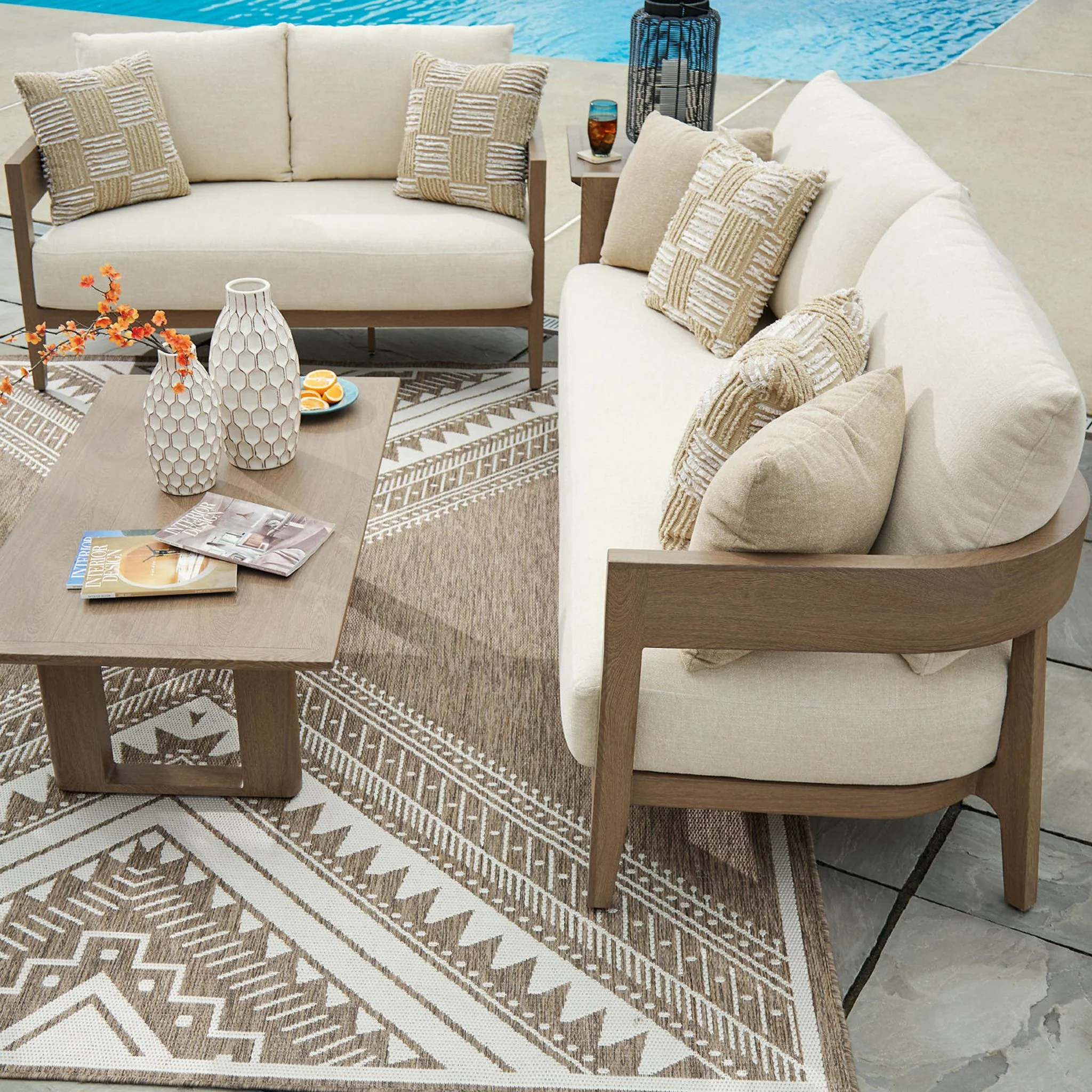 Serene Bay Outdoor Sofa with Cushion - Dark Brown/White - Image 15