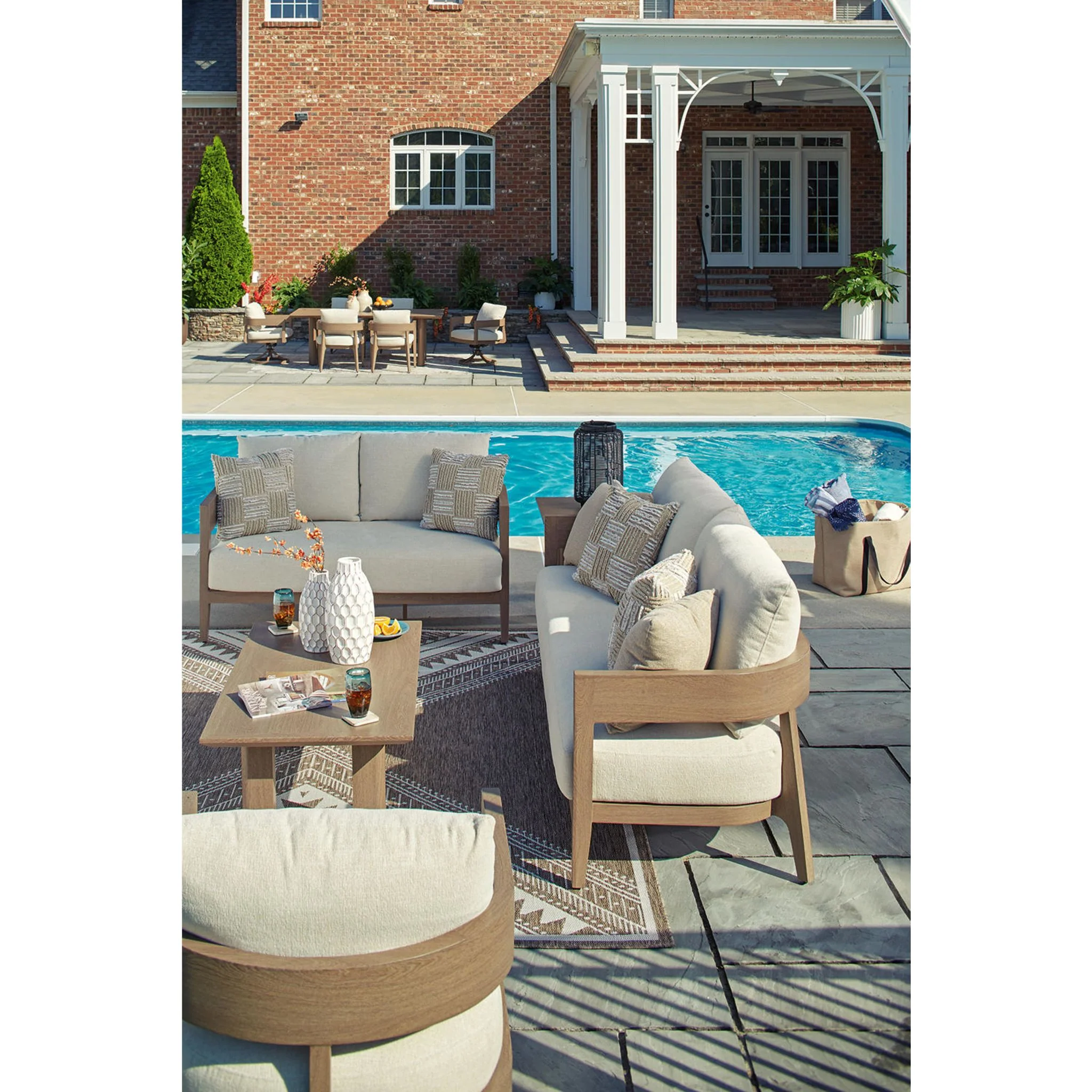 Serene Bay Outdoor Sofa with Cushion - Dark Brown/White - Image 16