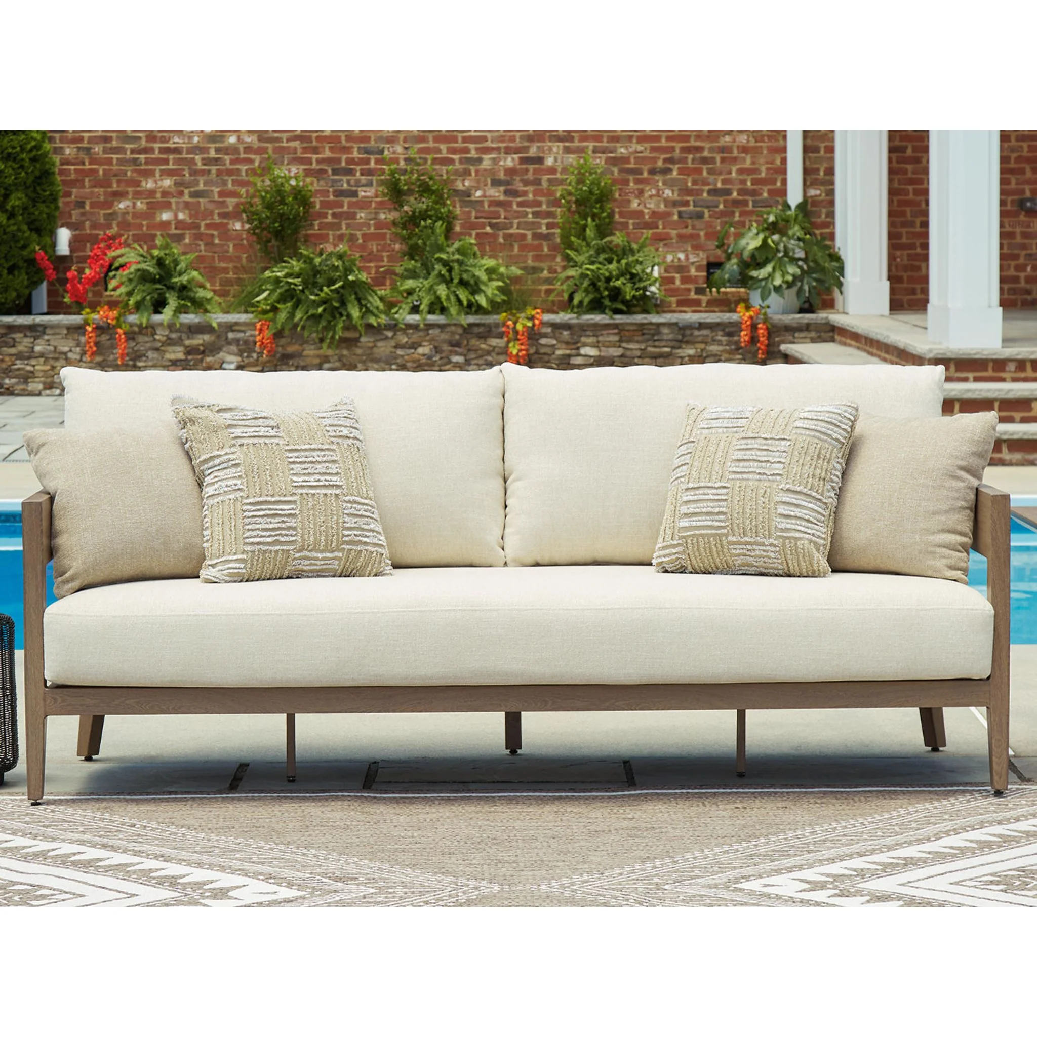 Serene Bay Outdoor Sofa with Cushion - Dark Brown/White - Image 5