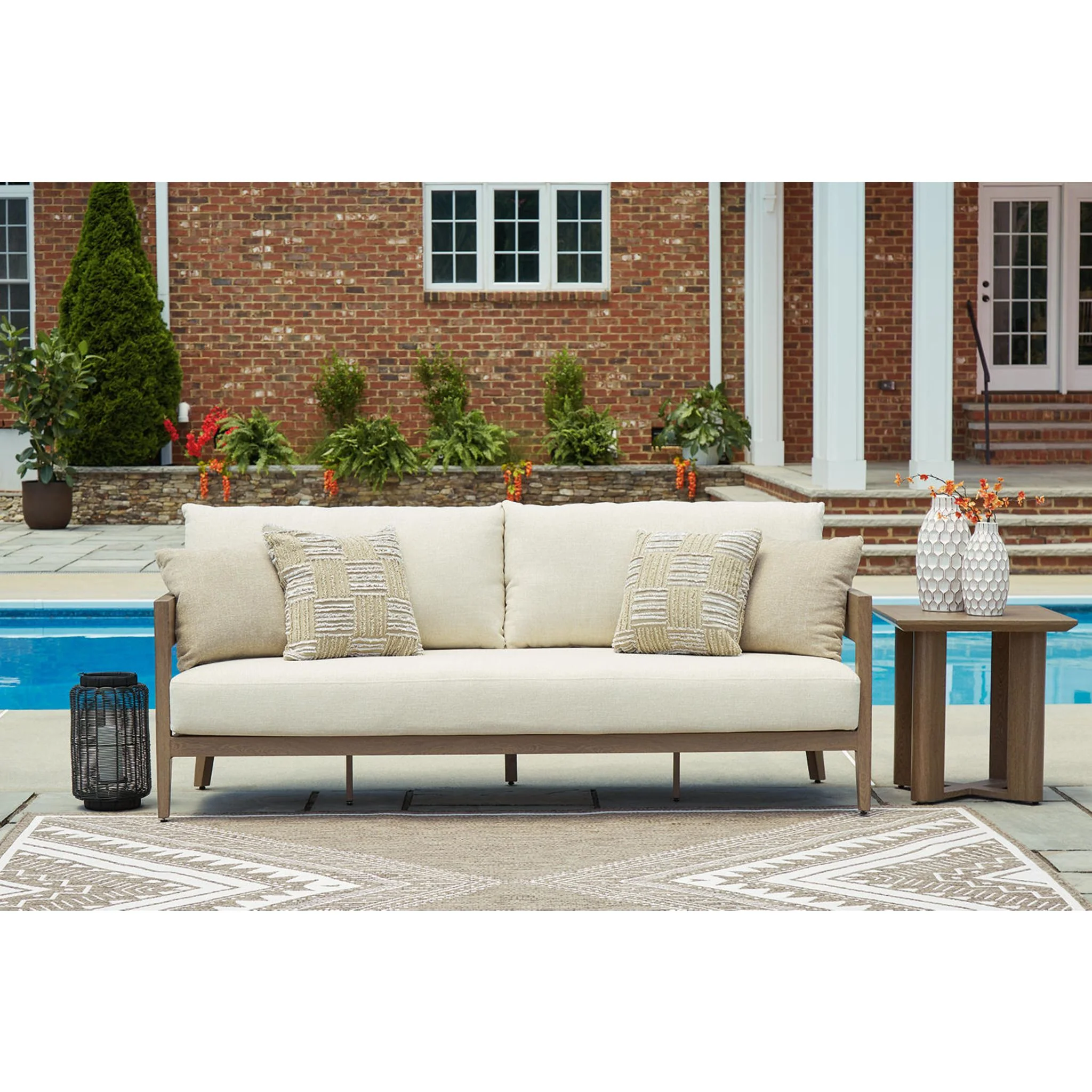 Serene Bay Outdoor Sofa with Cushion - Dark Brown/White - Image 7