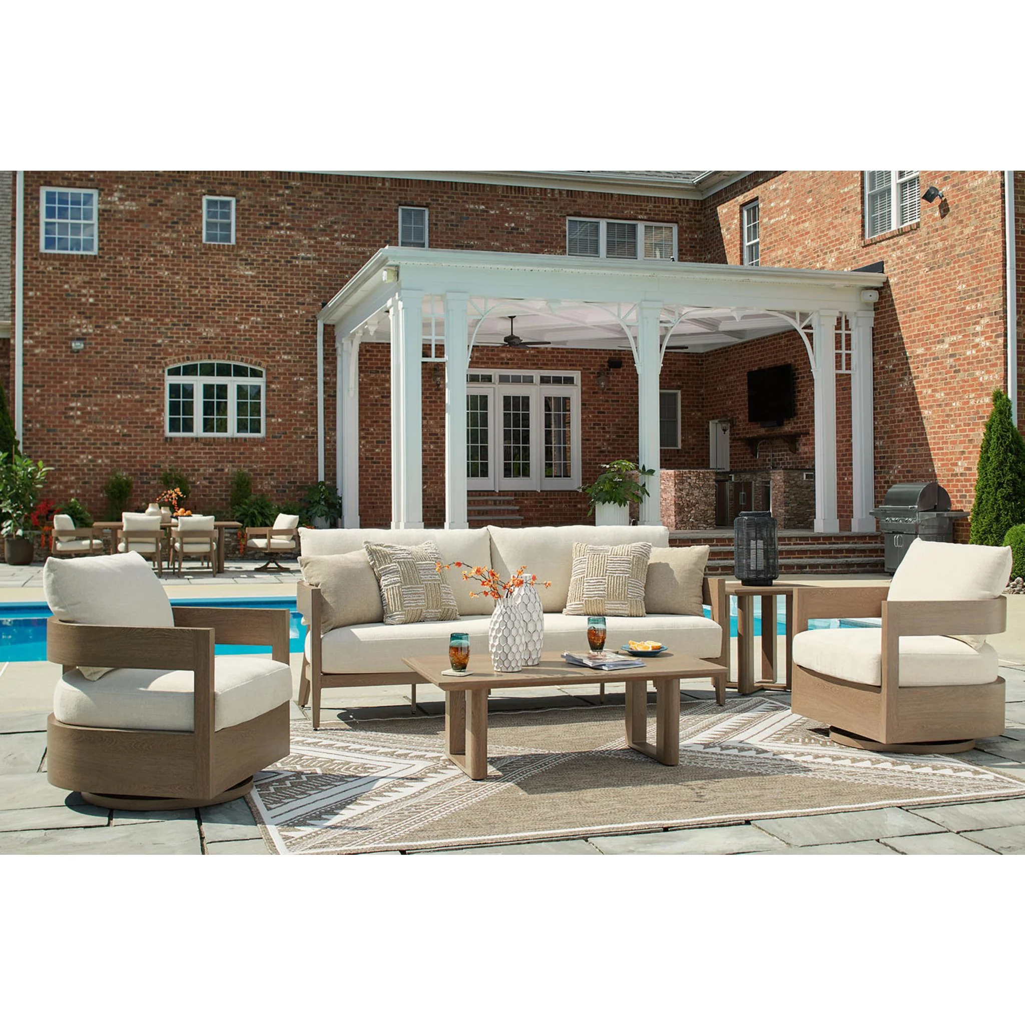 Serene Bay Outdoor Sofa with Cushion - Dark Brown/White - Image 8