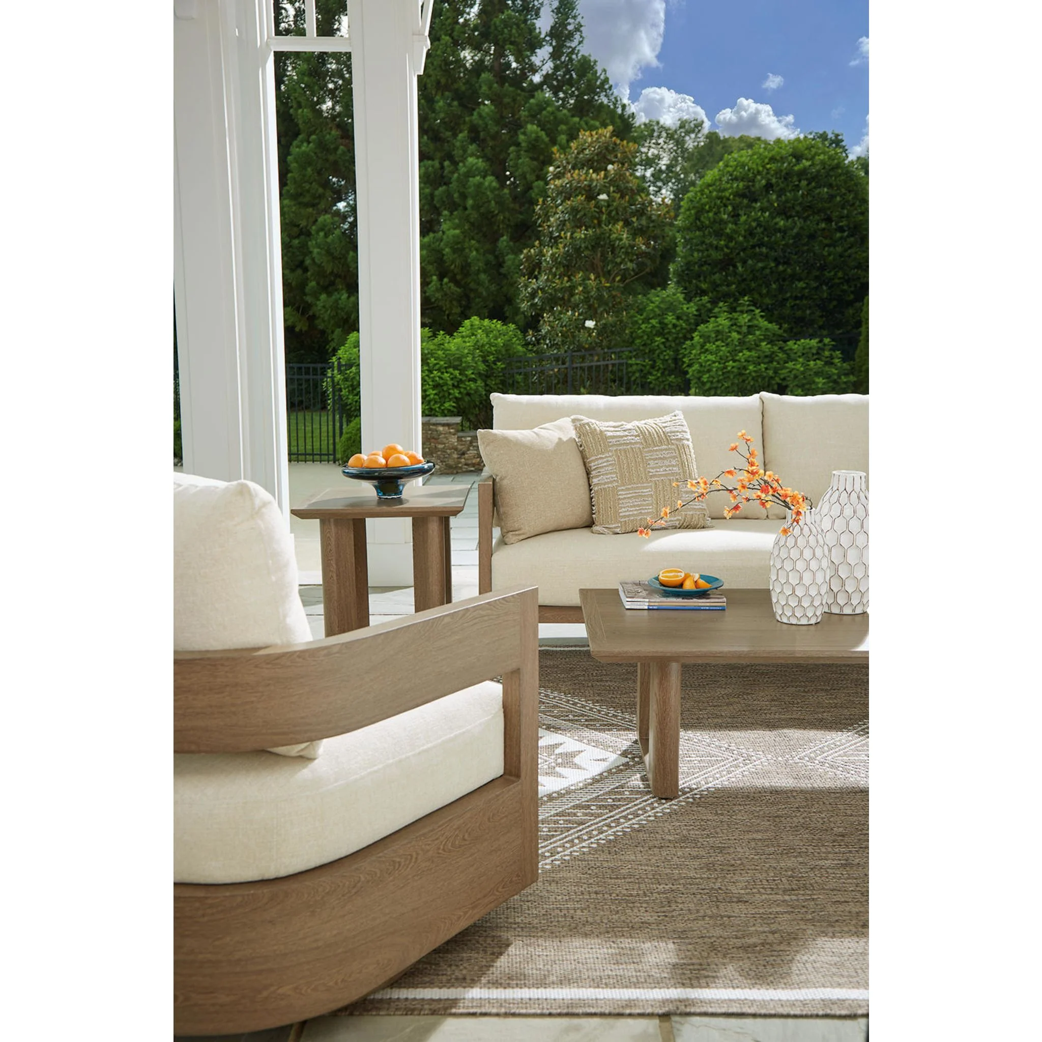 Serene Bay Outdoor Sofa with Cushion - Dark Brown/White - Image 9