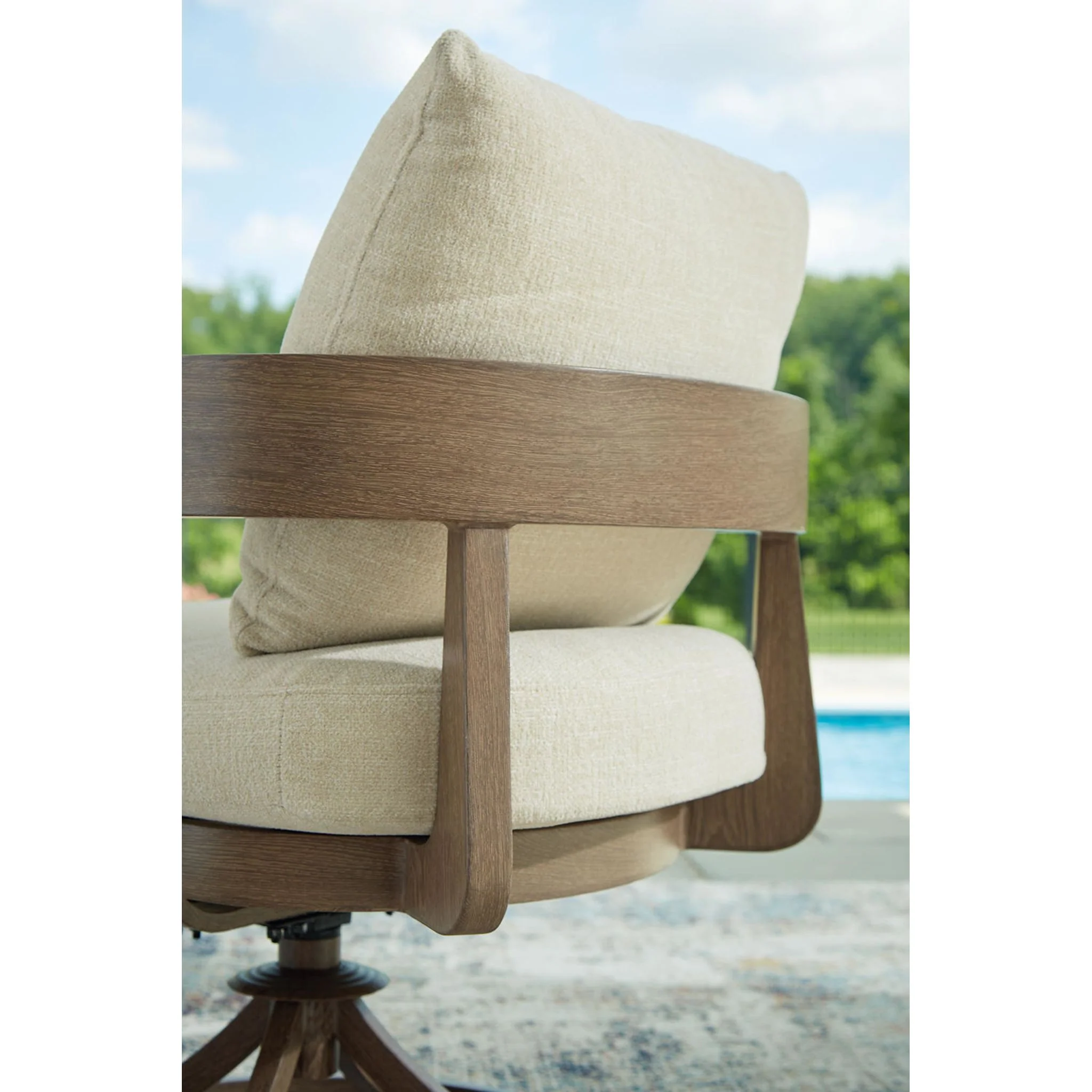 Serene Bay Outdoor Swivel Chair w/Cushion (set of 2) - Dark Brown/White - Image 10