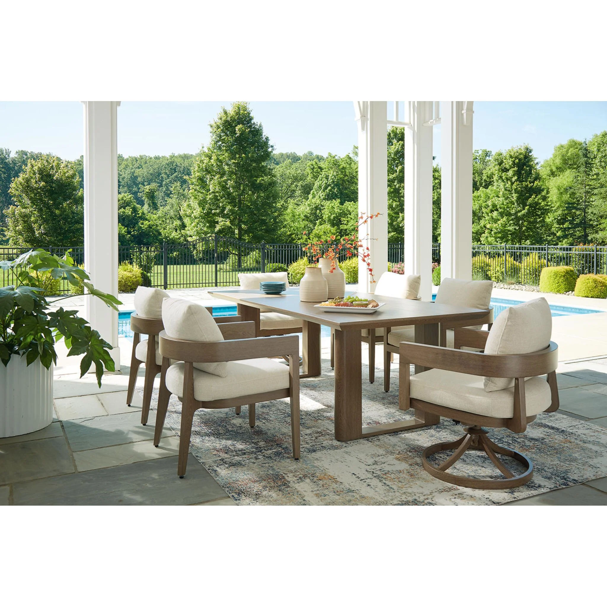 Serene Bay Outdoor Swivel Chair w/Cushion (set of 2) - Dark Brown/White - Image 14