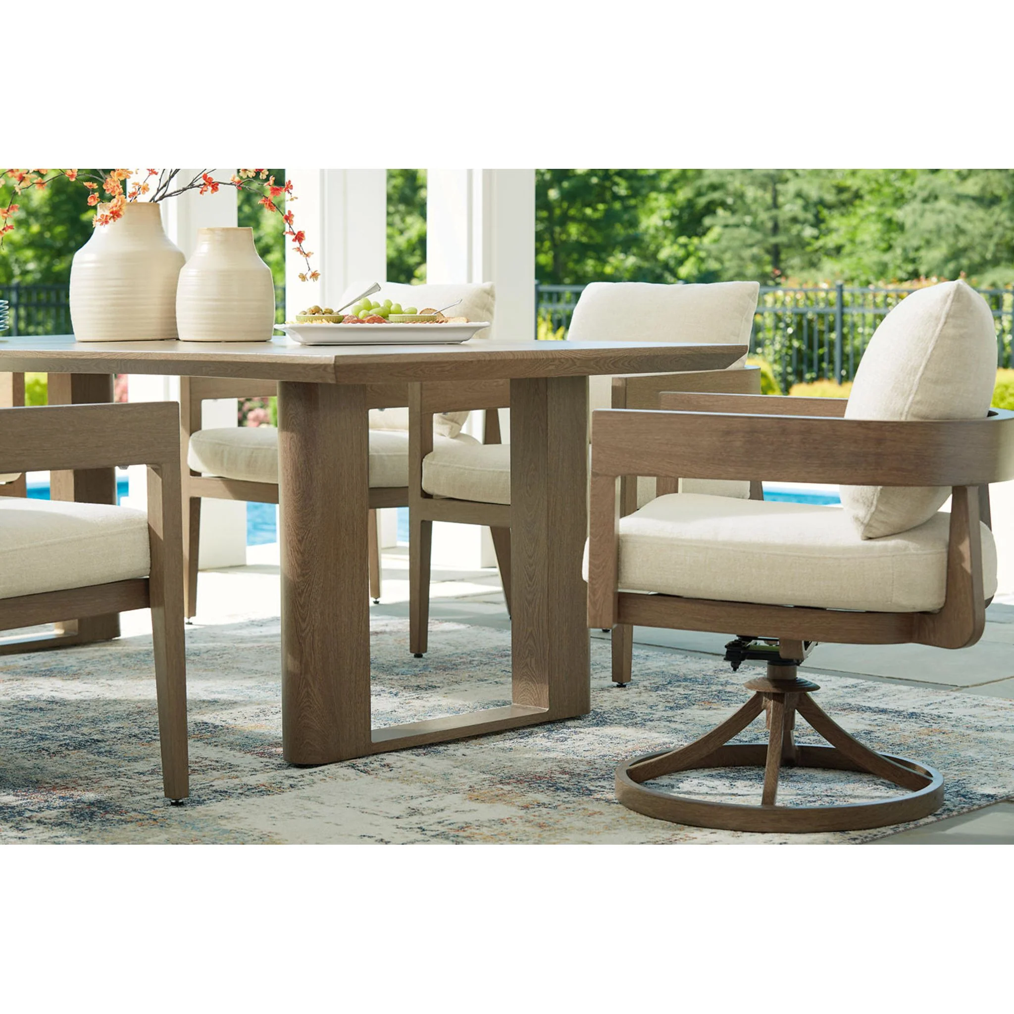 Serene Bay Outdoor Swivel Chair w/Cushion (set of 2) - Dark Brown/White - Image 16