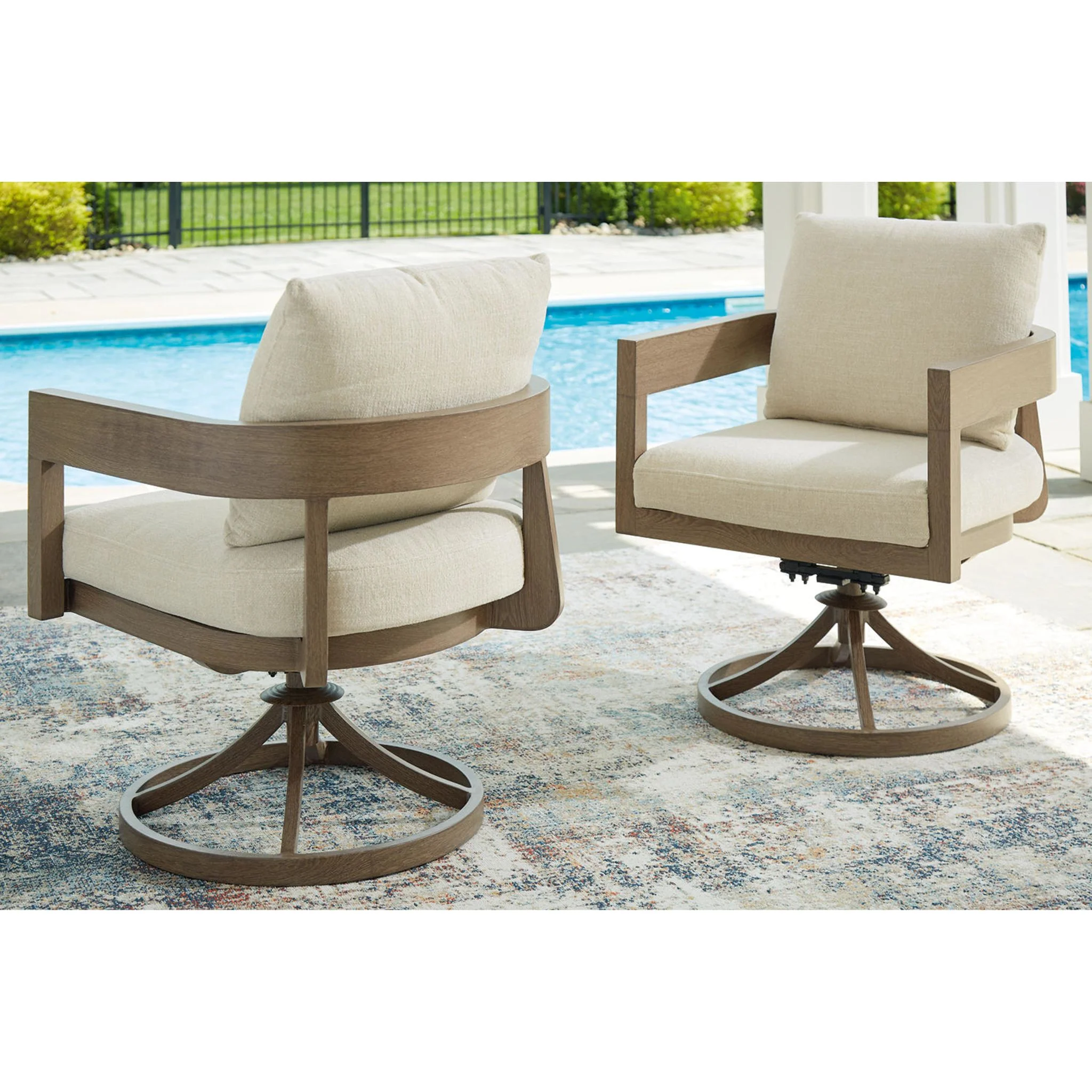 Serene Bay Outdoor Swivel Chair w/Cushion (set of 2) - Dark Brown/White - Image 2