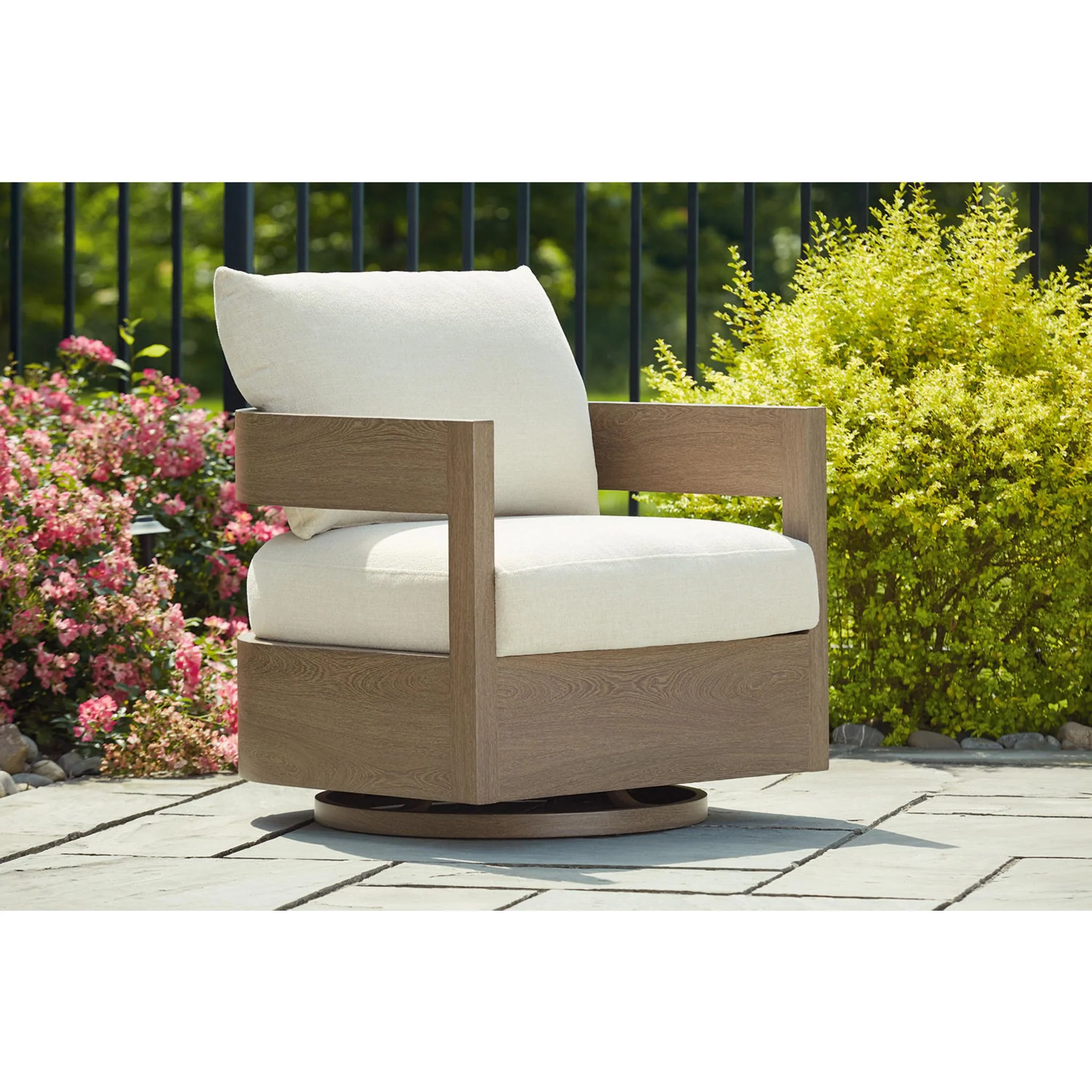 Serene Bay Outdoor Swivel Glider Chair - Dark Brown/White - Image 14