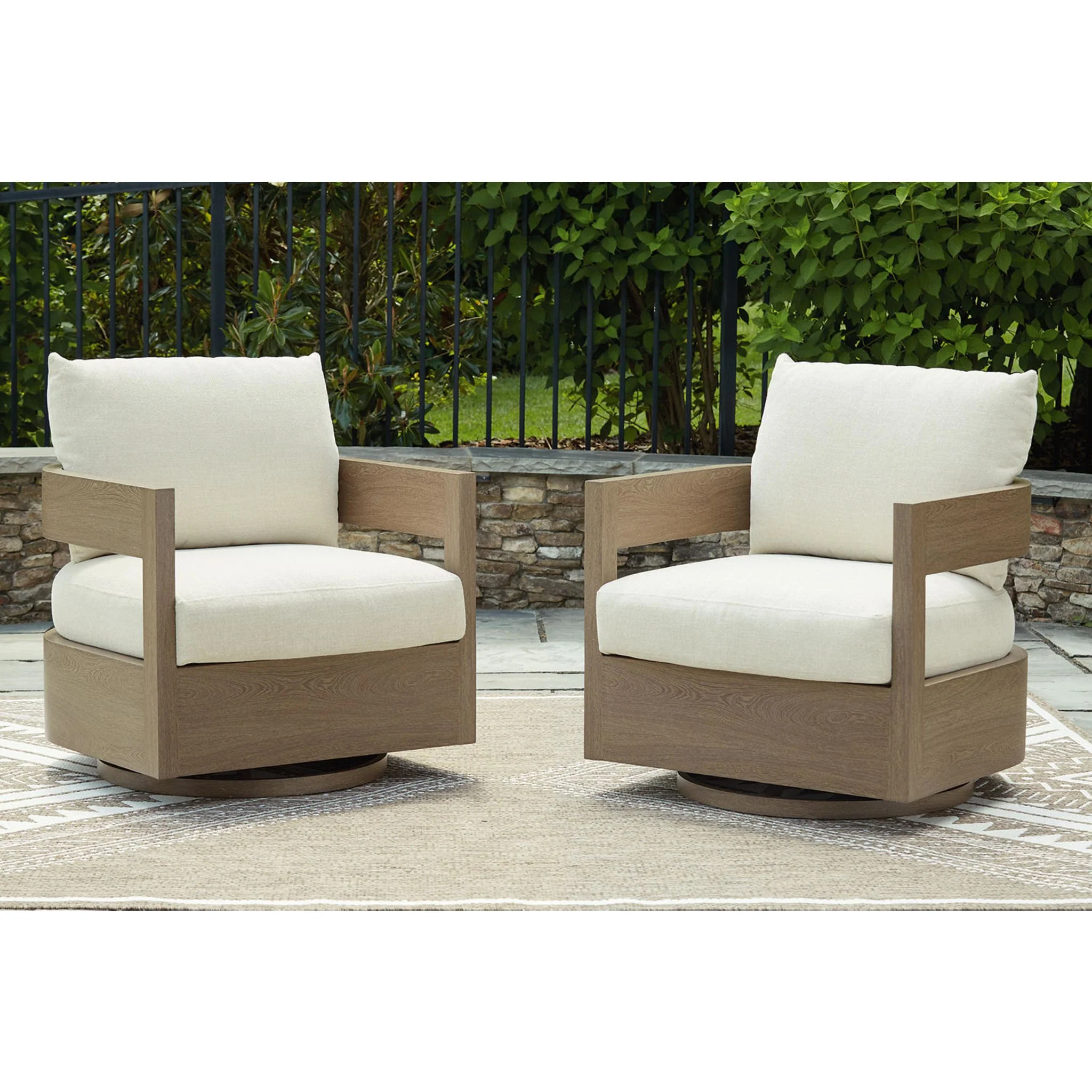 Serene Bay Outdoor Swivel Glider Chair - Dark Brown/White - Image 6