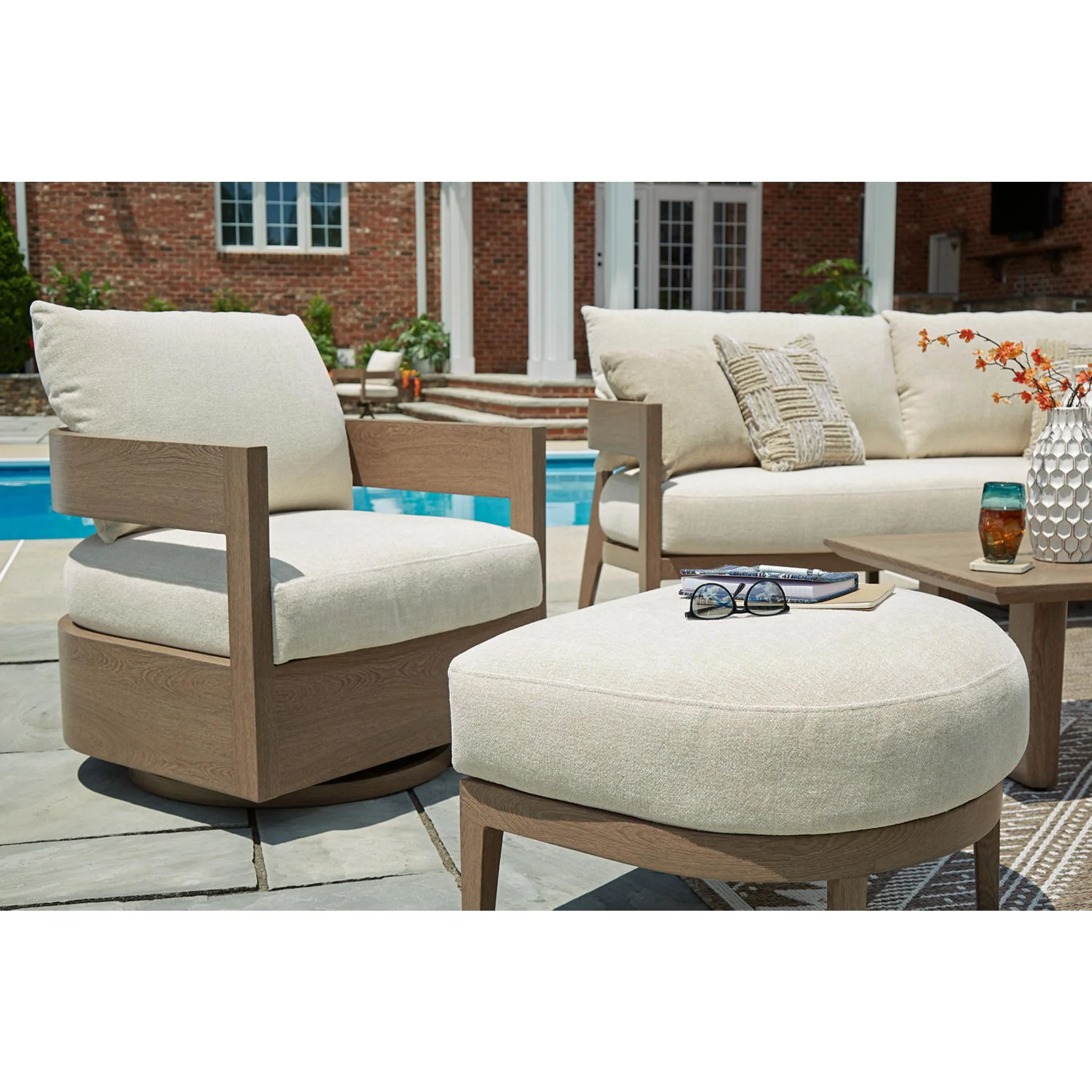 Serene Bay Outdoor Swivel Glider Chair - Dark Brown/White - Image 7