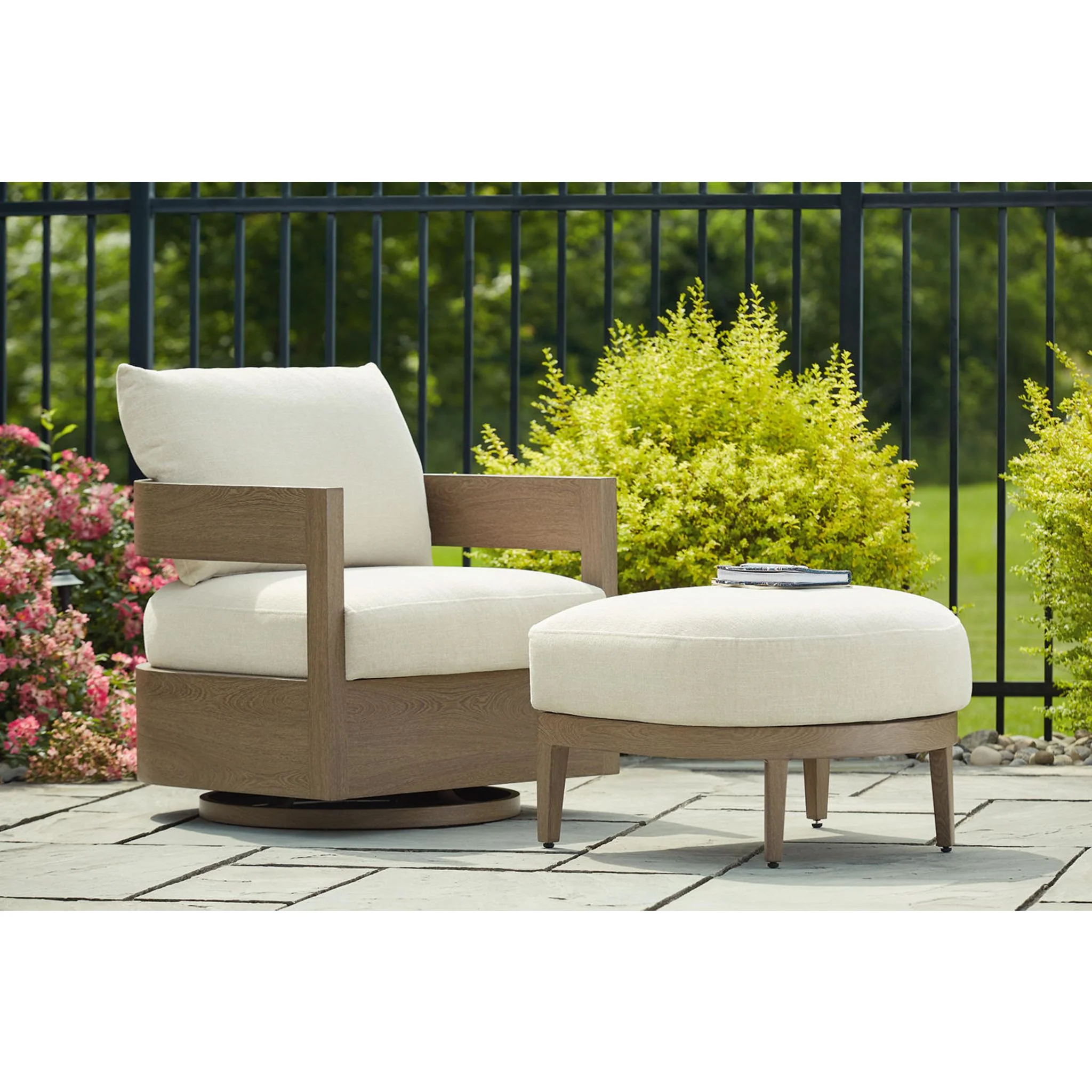 Serene Bay Outdoor Swivel Glider Chair - Dark Brown/White - Image 8