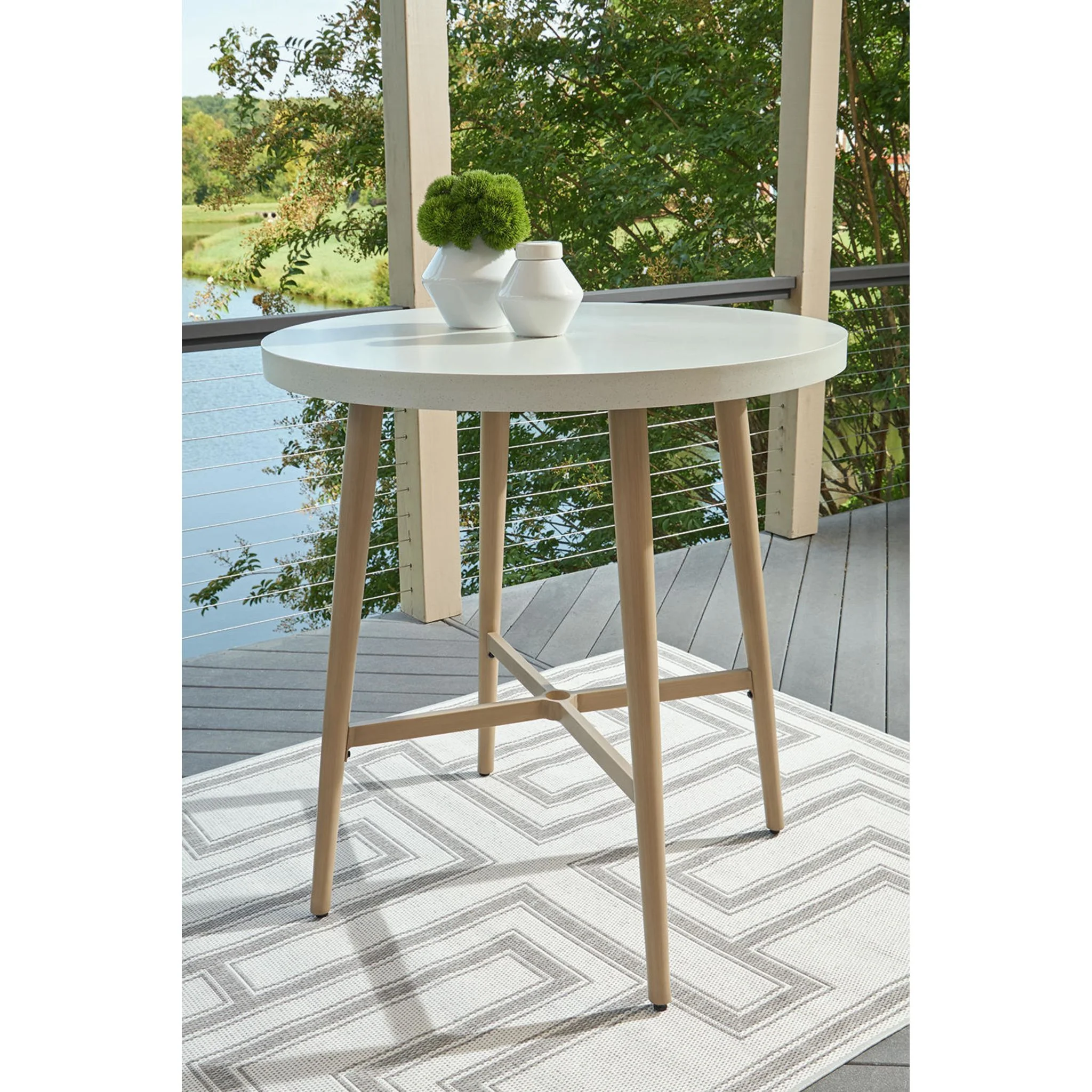 Seton Creek Outdoor Bar Table - Beige - Image 2