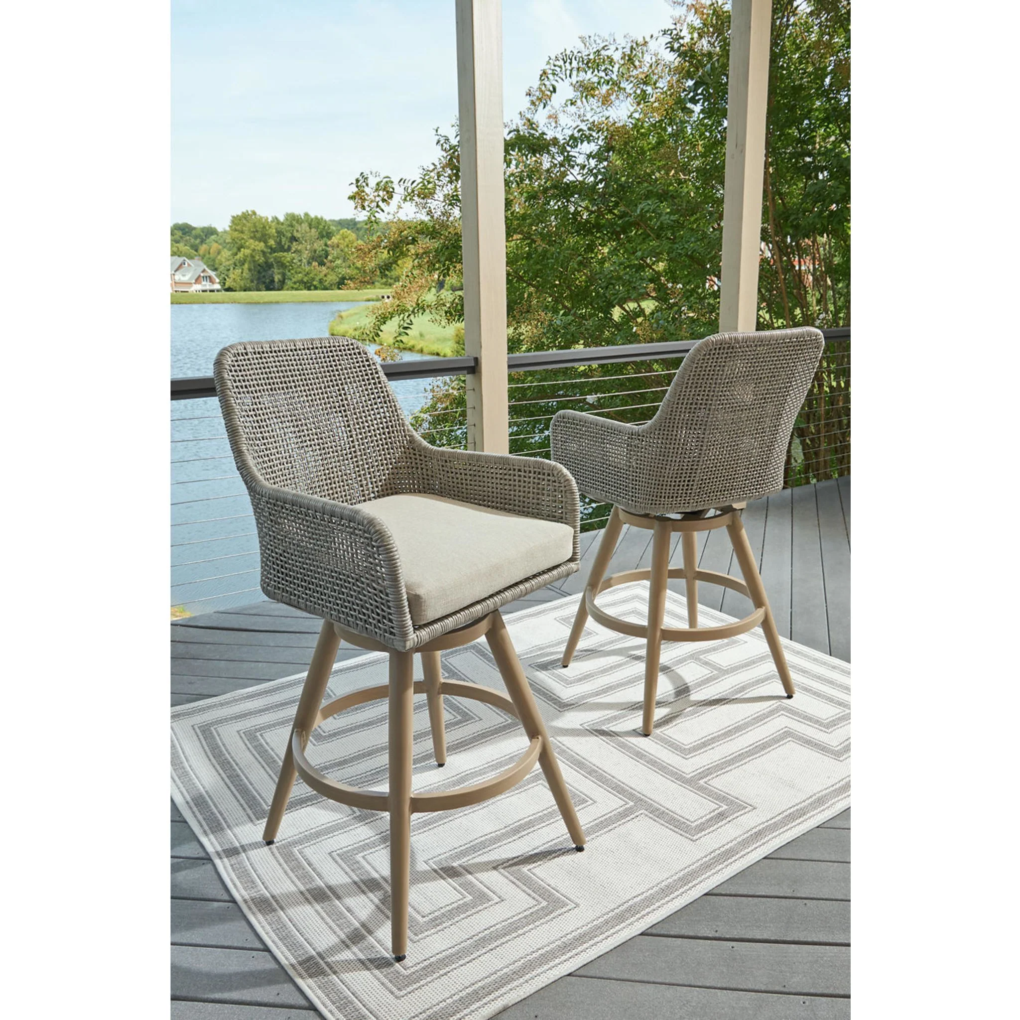 Seton Creek Outdoor Barstool (set of 2) - Beige/Gray - Image 20