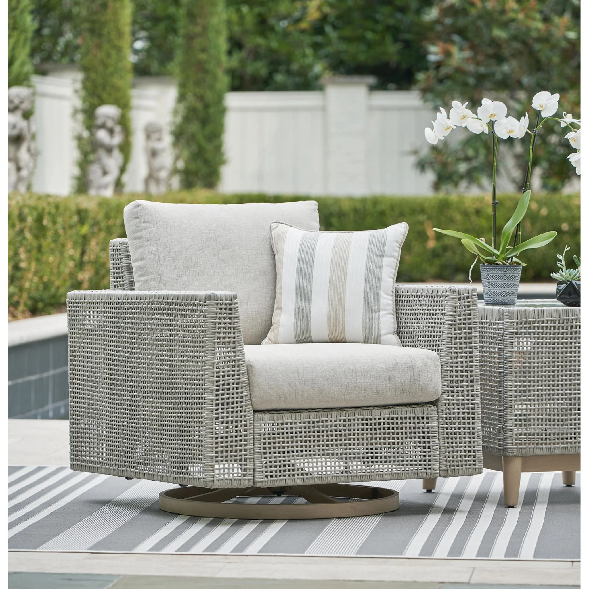 Seton Creek Outdoor Swivel Lounge Chair with Cushion - Gray - Image 2