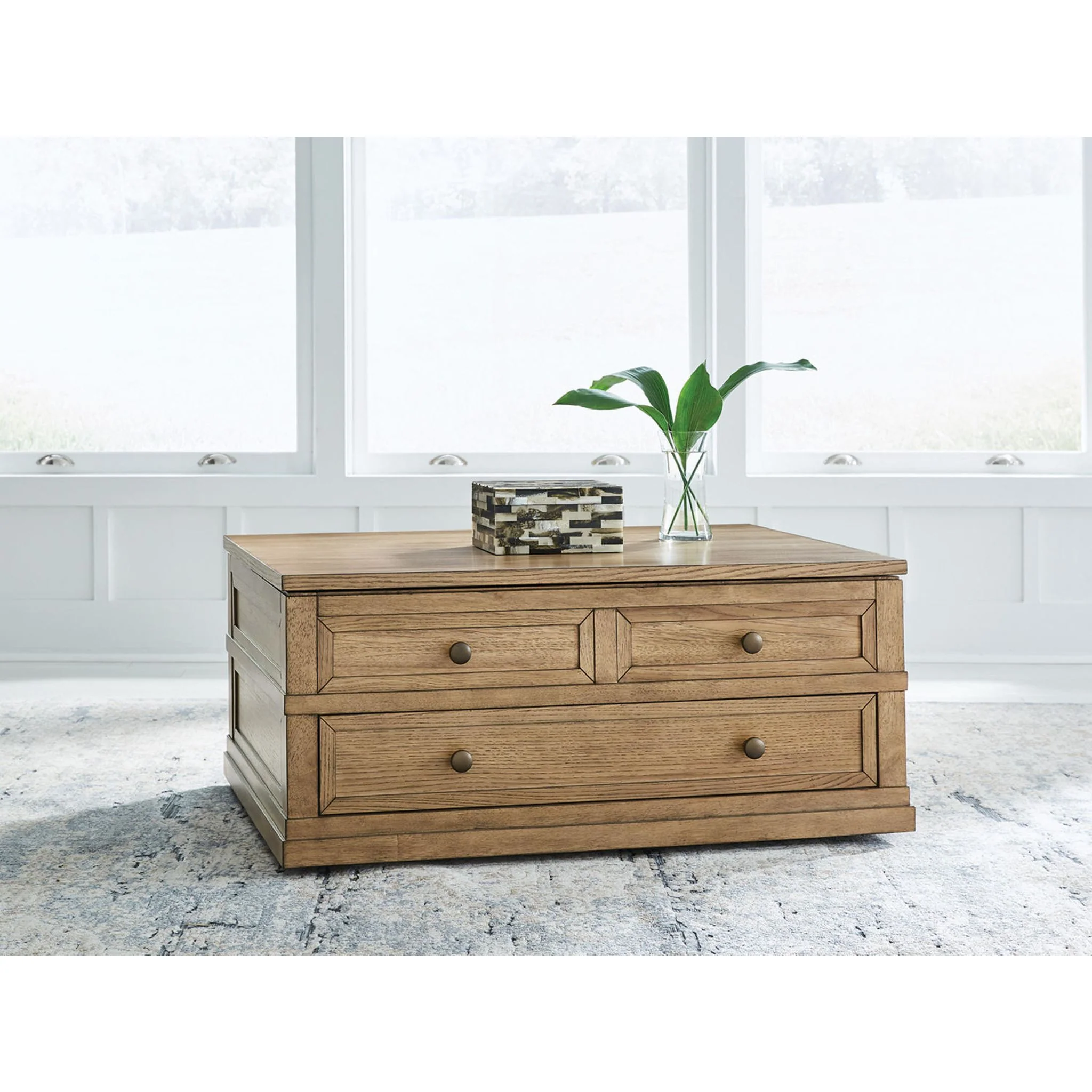 Sharlance Rectangle Lift Cocktail Table - Light Brown - Image 9