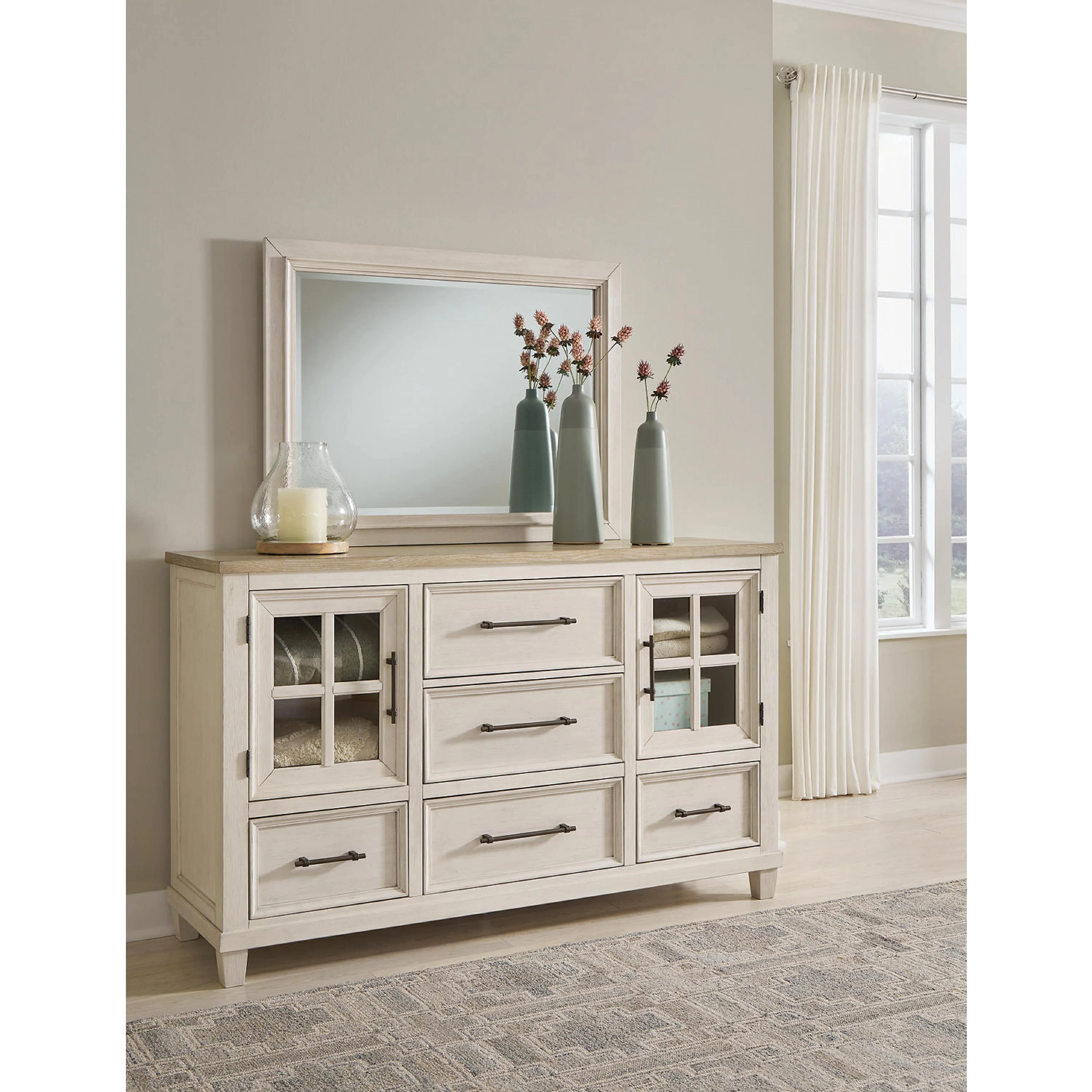Shaybrock Dresser and Mirror - Antique White/Brown - Image 2