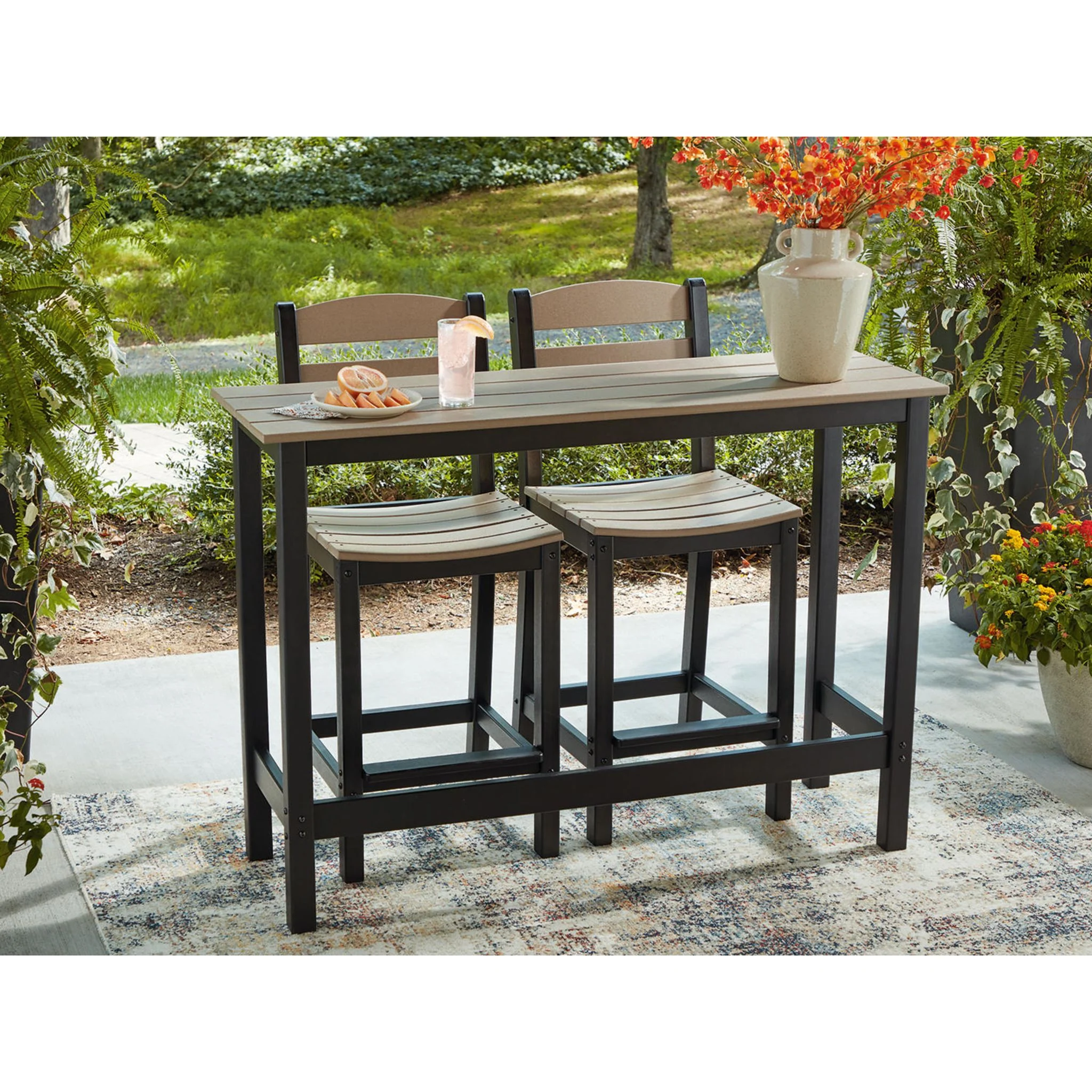 Shoreline Beach 3 Piece Outdoor Bar Set - Black/Beige - Image 2