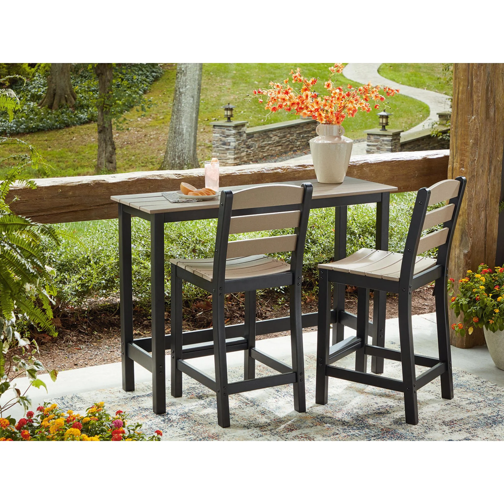 Shoreline Beach 3 Piece Outdoor Bar Set - Black/Beige - Image 3