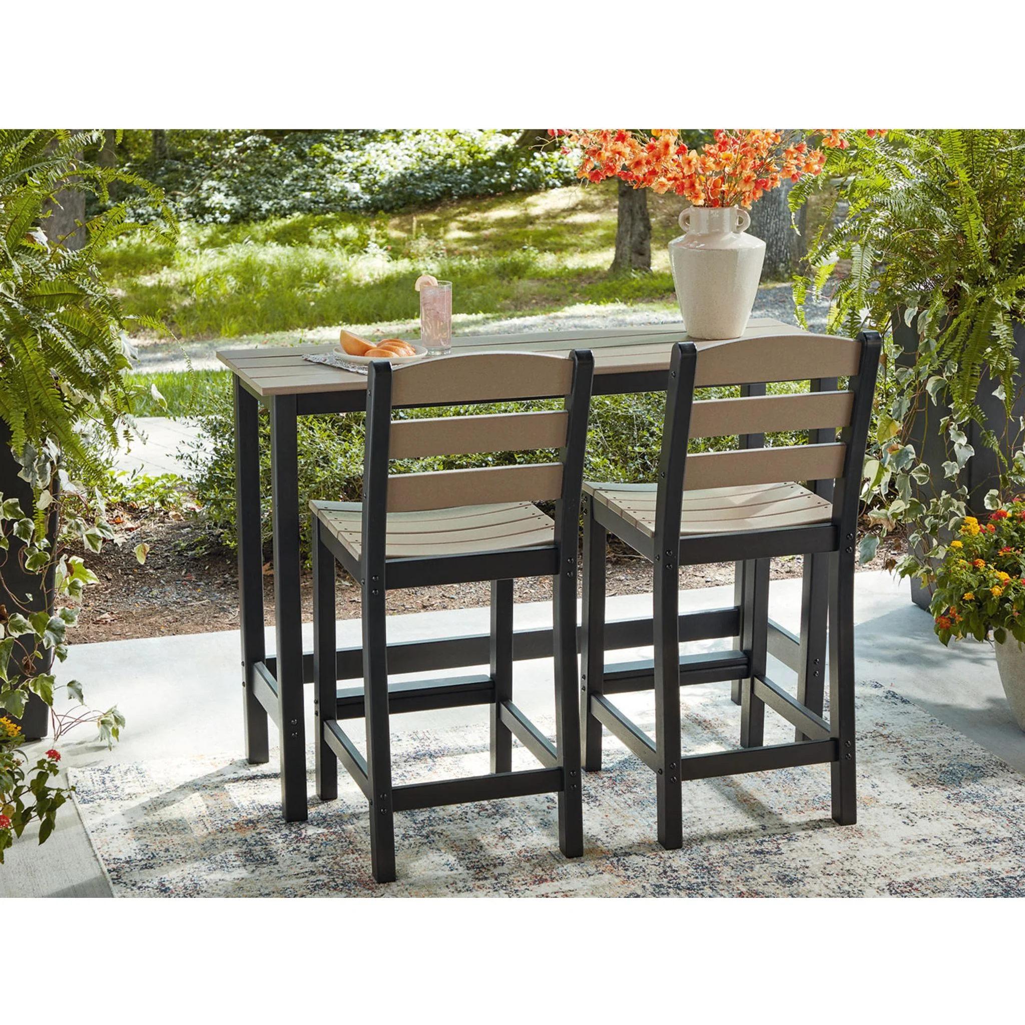 Shoreline Beach 3 Piece Outdoor Bar Set - Black/Beige - Image 4