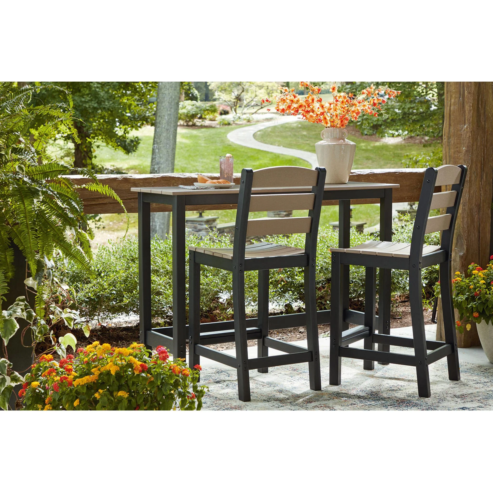 Shoreline Beach 3 Piece Outdoor Bar Set - Black/Beige - Image 5