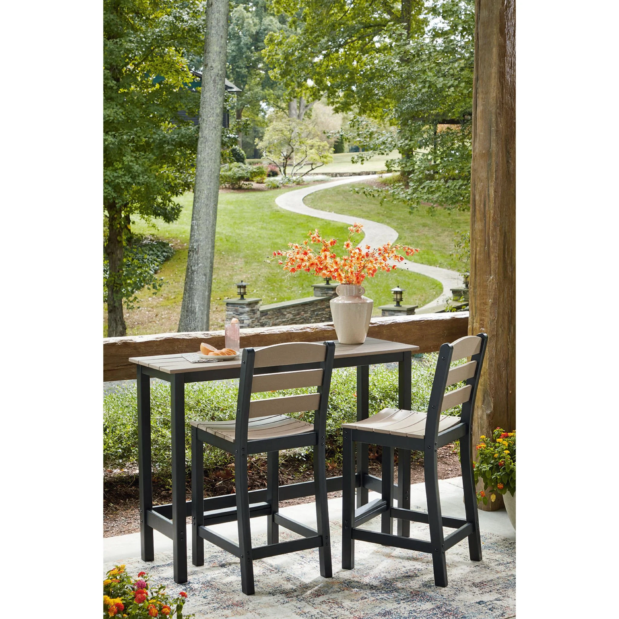Shoreline Beach 3 Piece Outdoor Bar Set - Black/Beige - Image 6