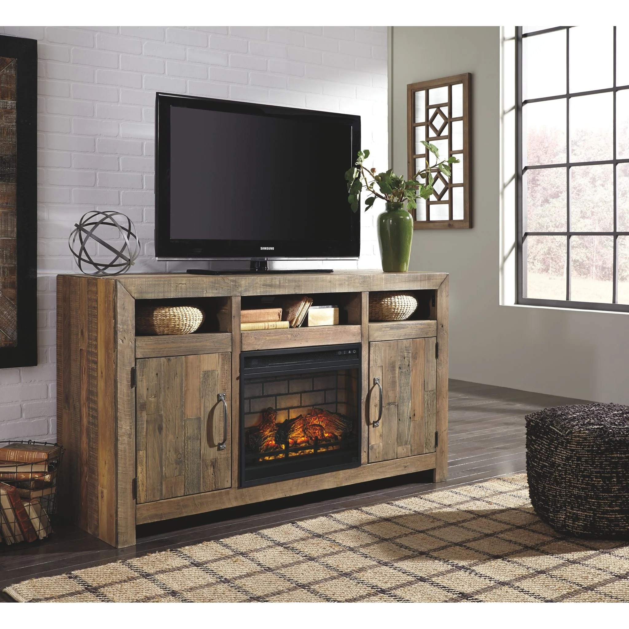 Sommerford TV Stand with Fireplace - Brown - Image 2