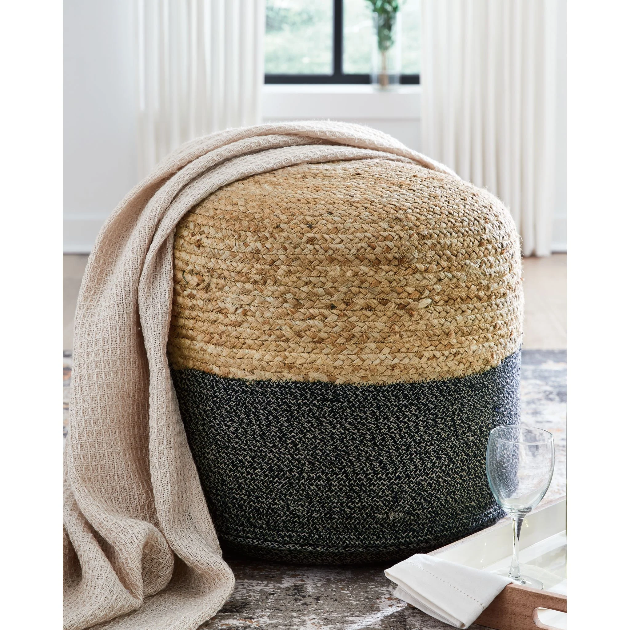 Sweed Valley Pouf - Natural/Black - Image 2
